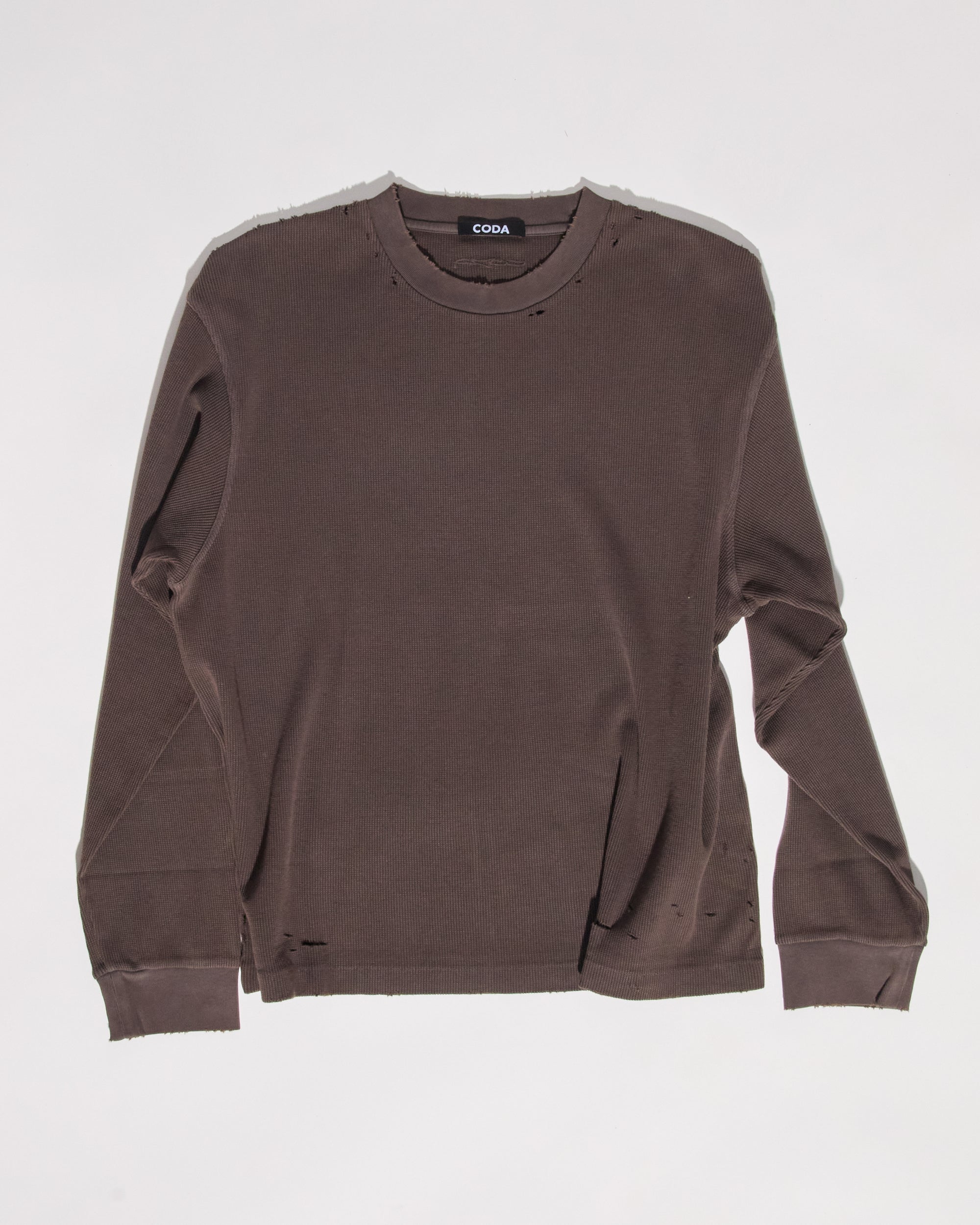 Faded Aging Damaged Long Sleeve Waffle Top
