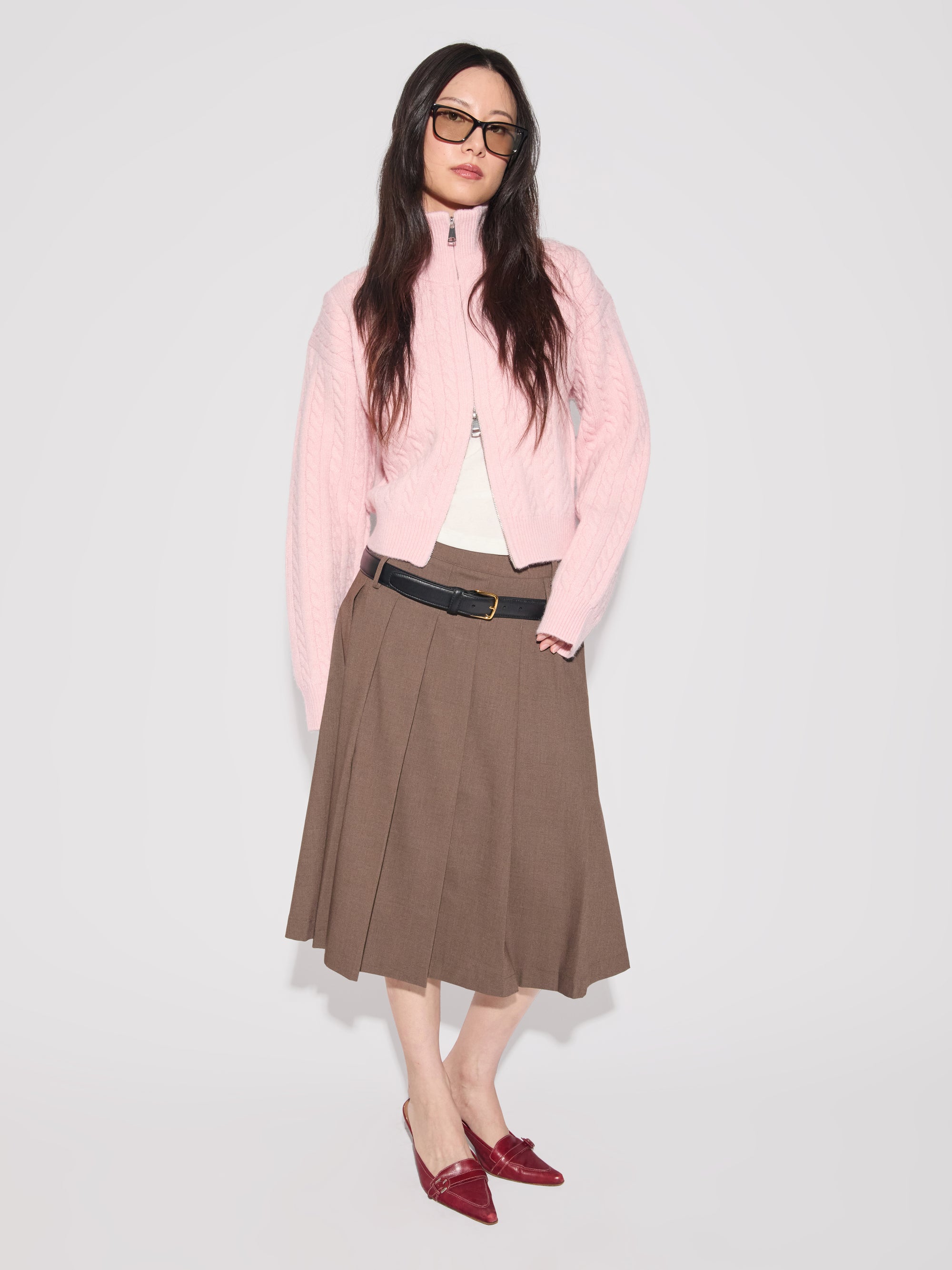 Side Zipper Pleated Skirt