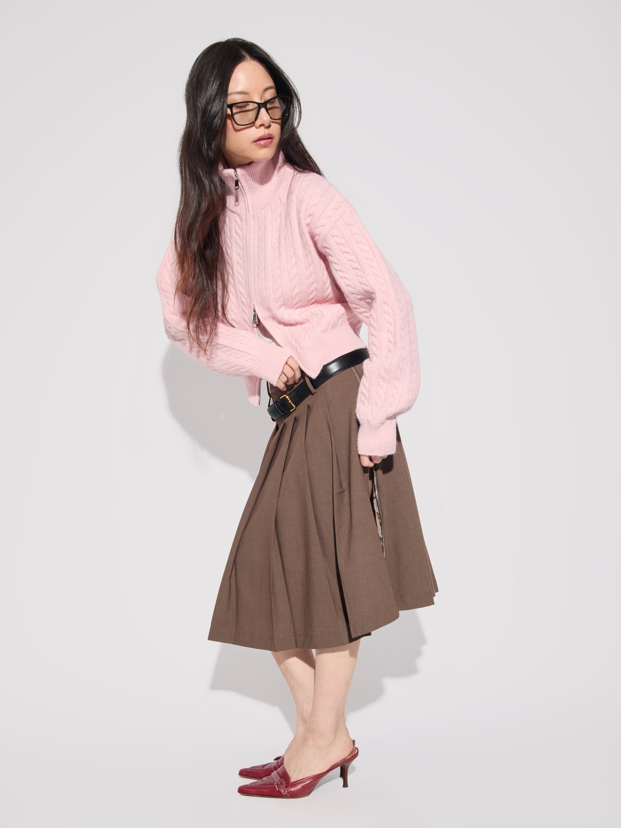 Side Zipper Pleated Skirt