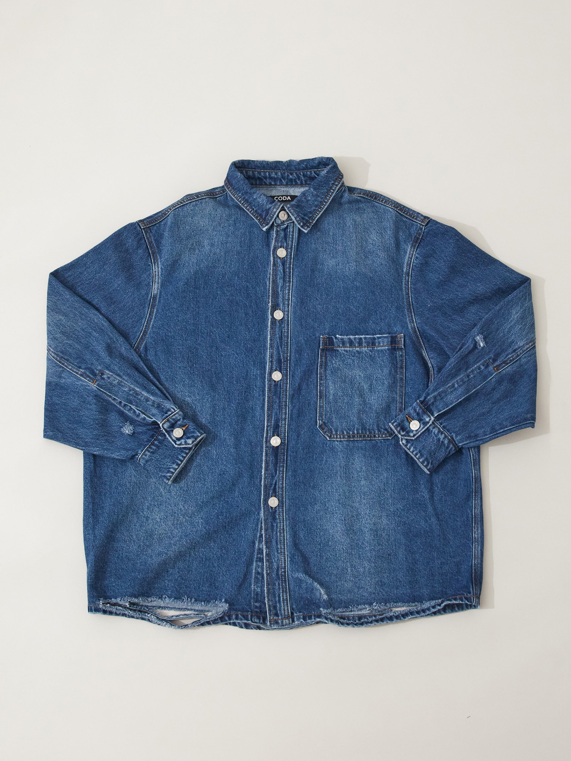 Indigo Destroyed Oversized Denim Shirt