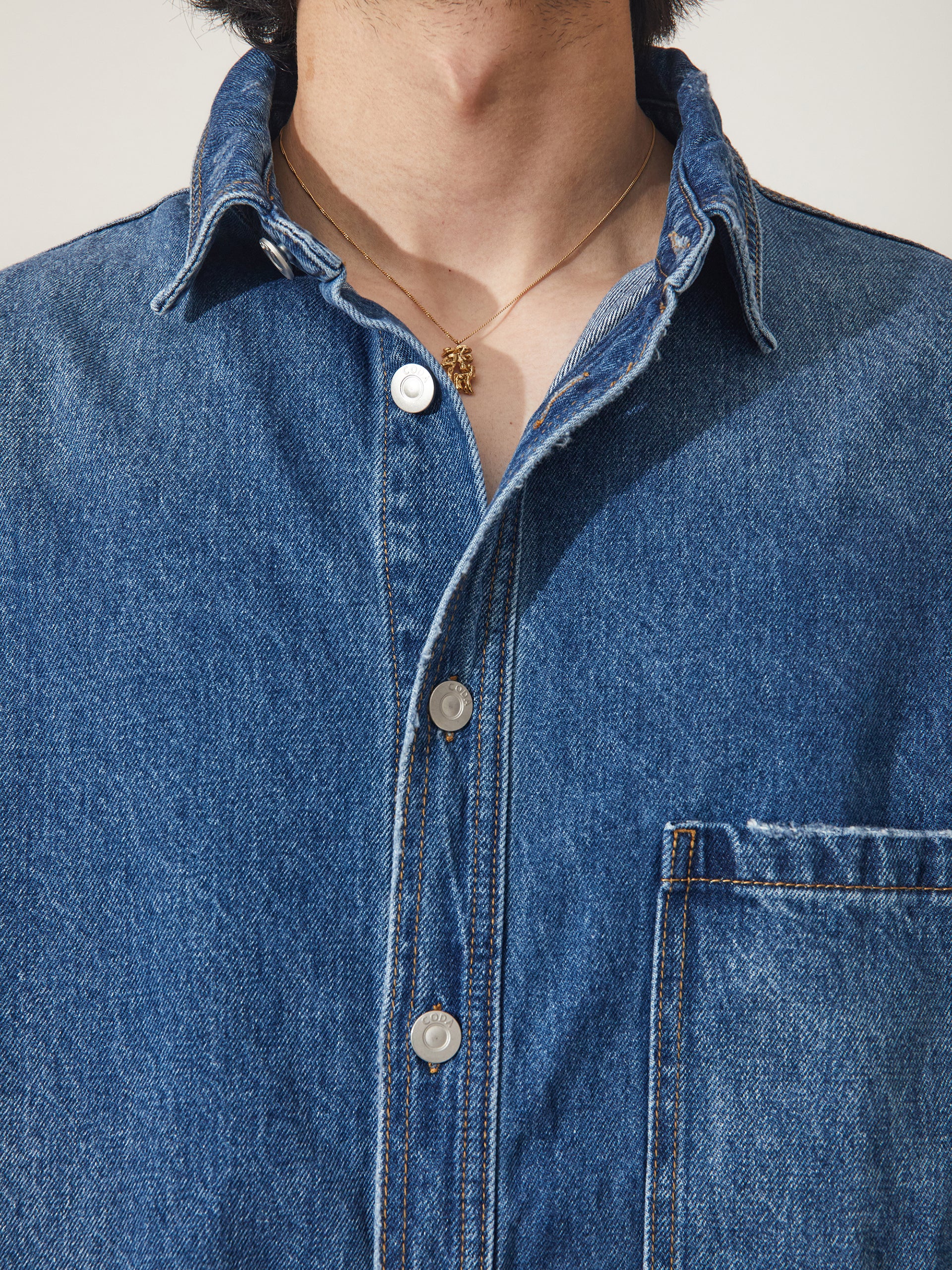 Indigo Destroyed Oversized Denim Shirt