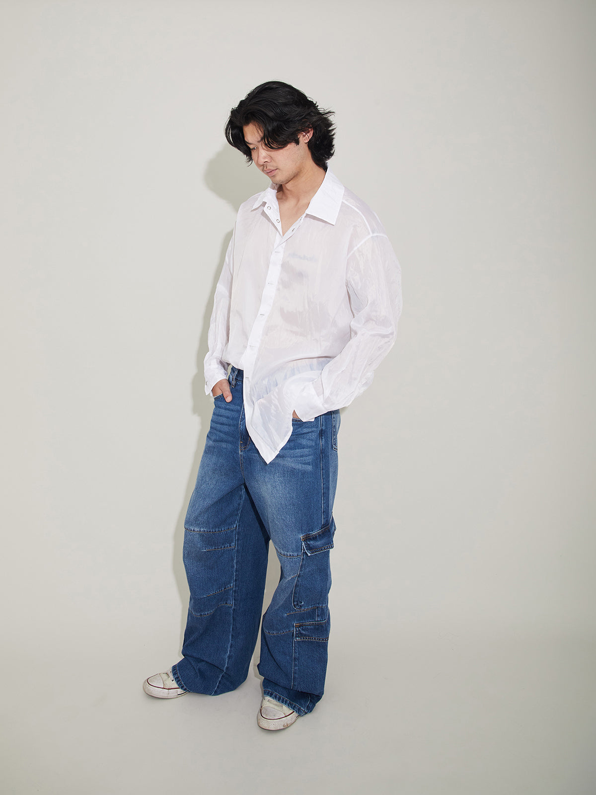 Denim Flared Cut Cargo Pants