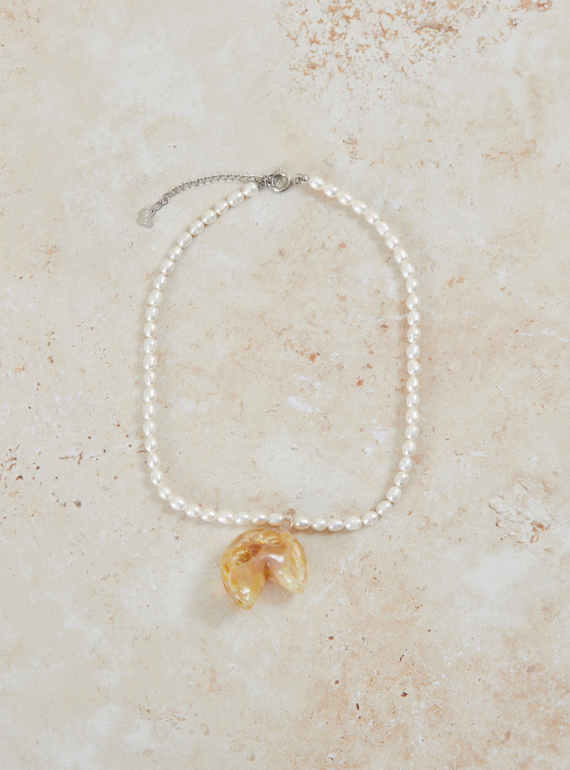 *EXCLUSIVE* Glass Fortune Cookie Pearl Necklace