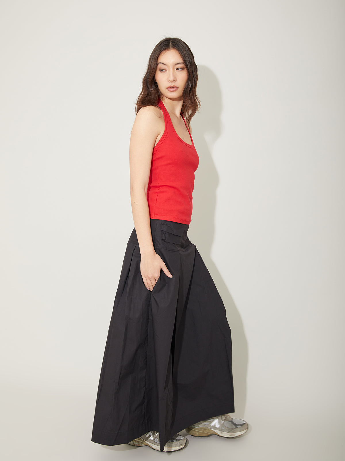 Pleated Utility Midi Skirt