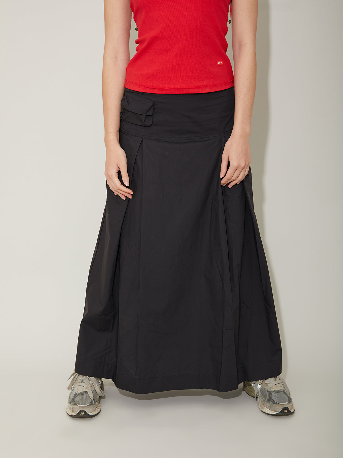 Pleated Utility Midi Skirt