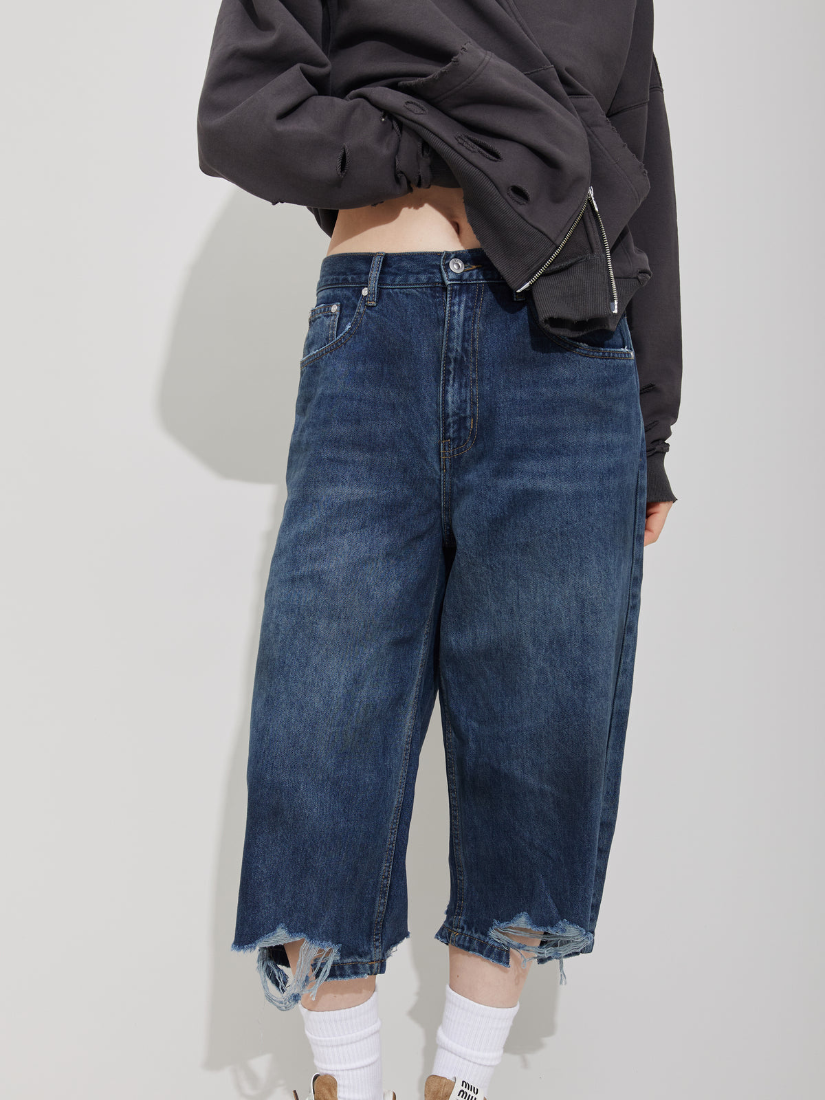 Dirty Indigo Washed Destroyed Cut Out Jeans – LANG