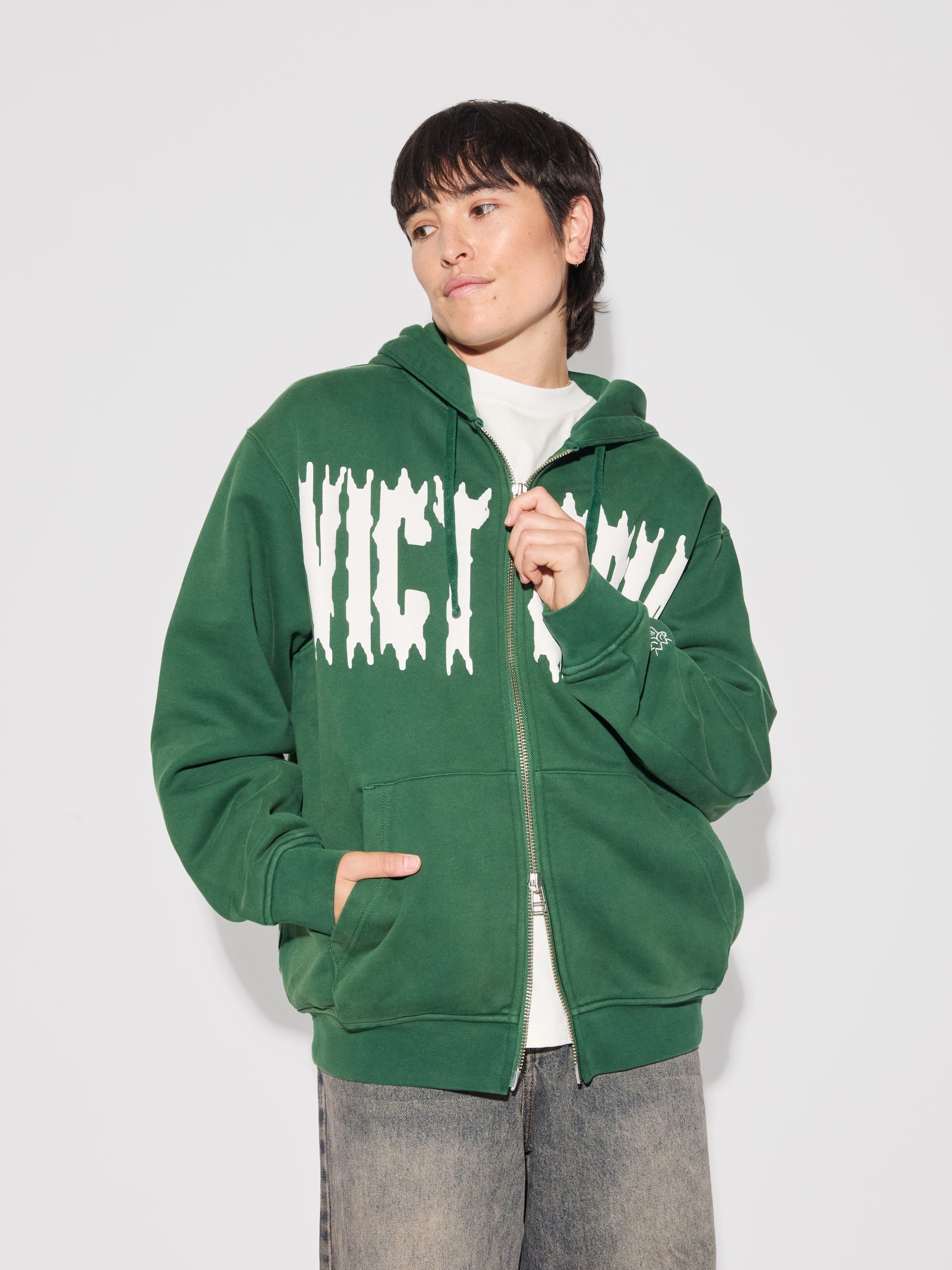 Spiky Script Zip Hoodie Sweatshirt