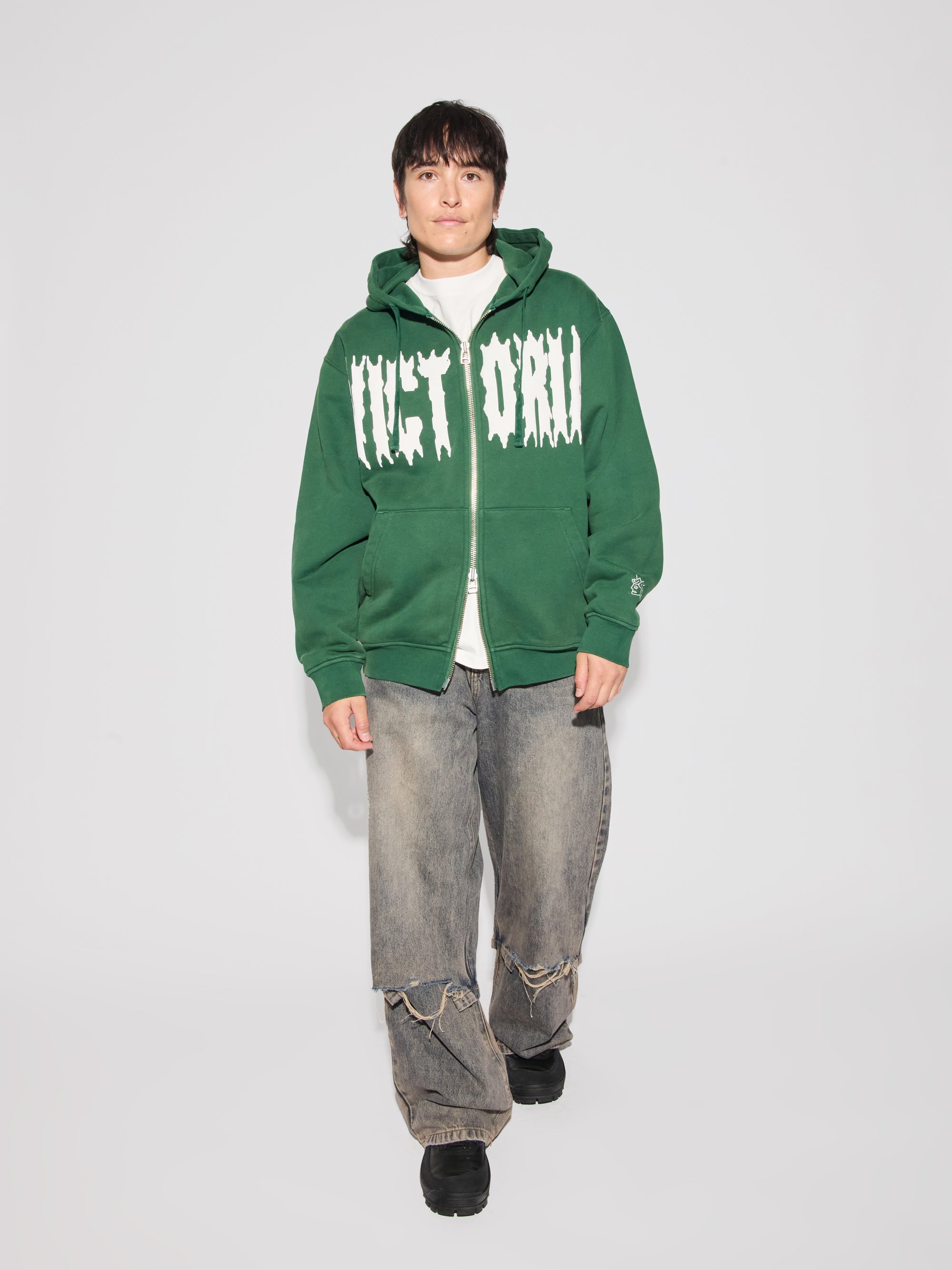 Spiky Script Zip Hoodie Sweatshirt