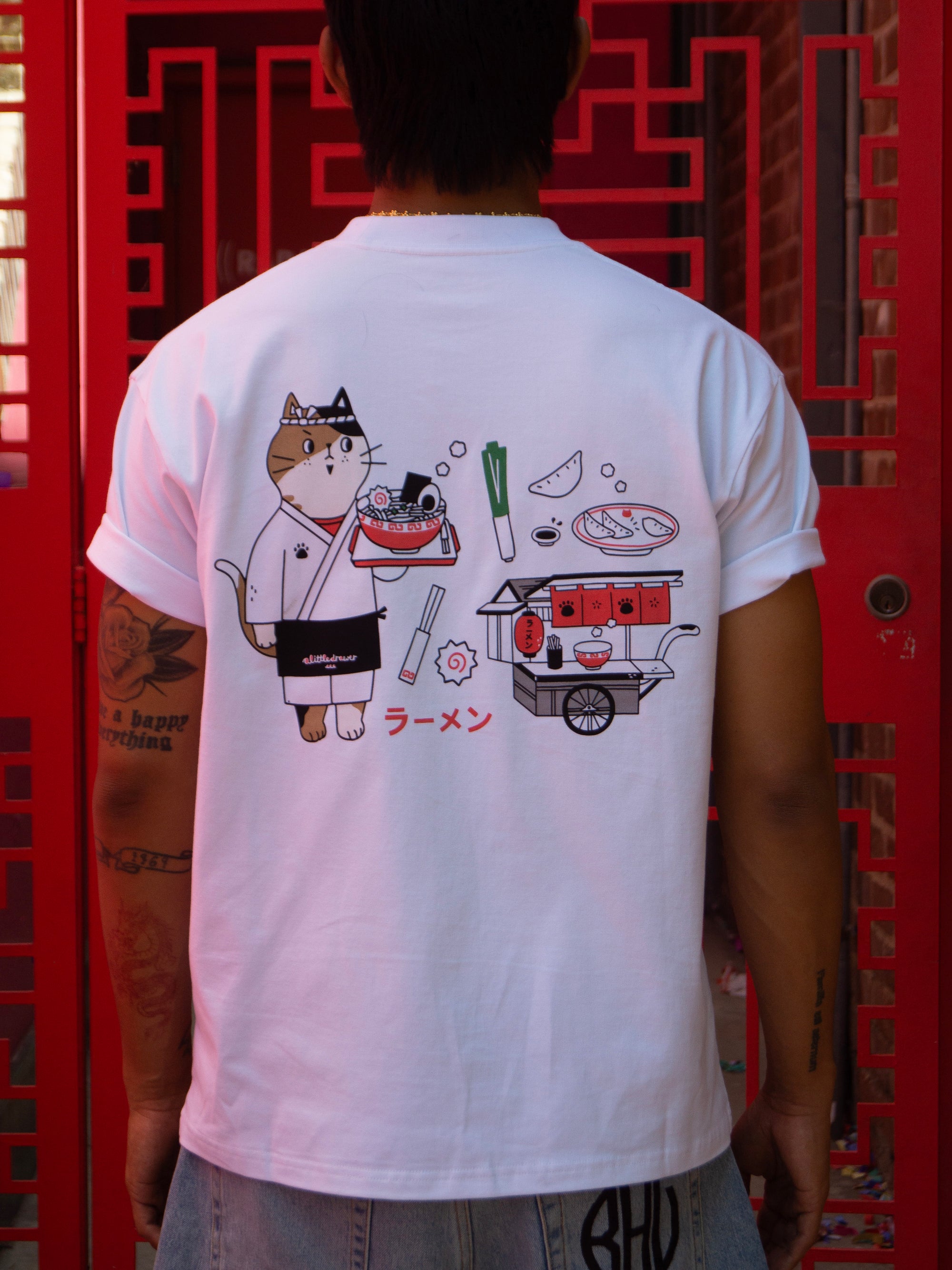 Grodesign - Neko Ramen Cart White Tee by A Little Drawer