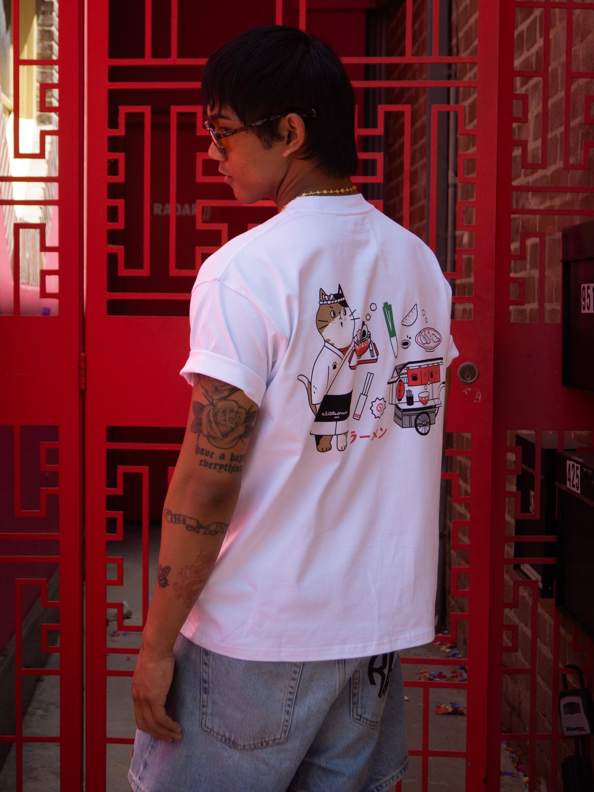 Grodesign - Neko Ramen Cart White Tee by A Little Drawer