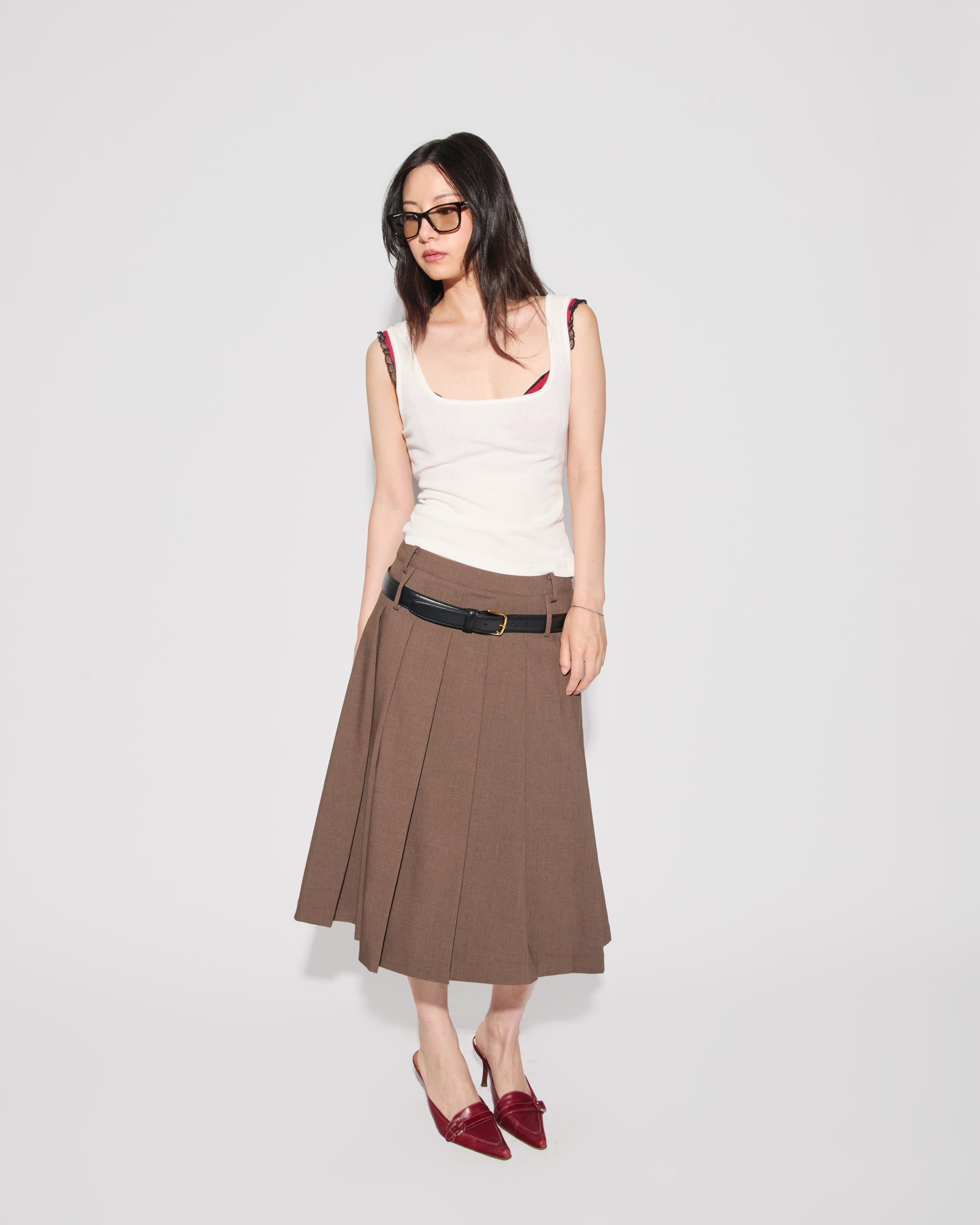 Side Zipper Pleated Skirt