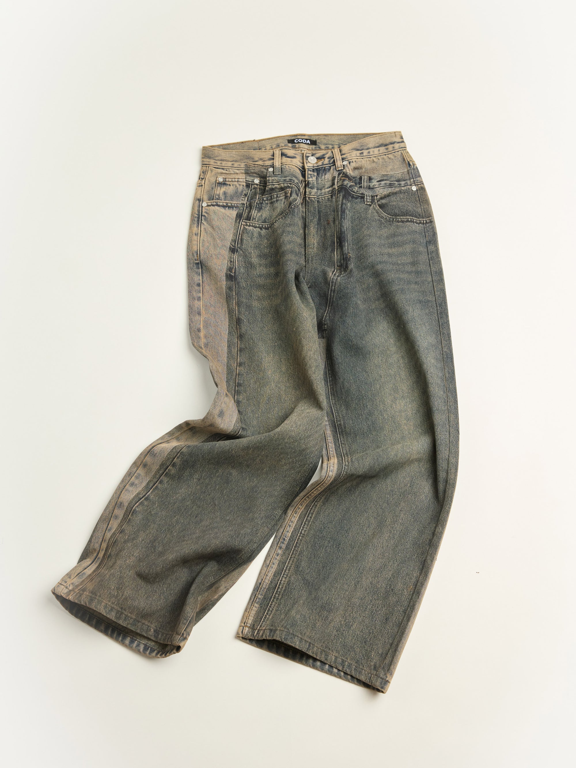 Acid Wash Dual Exposure Break Cut Flared Jeans
