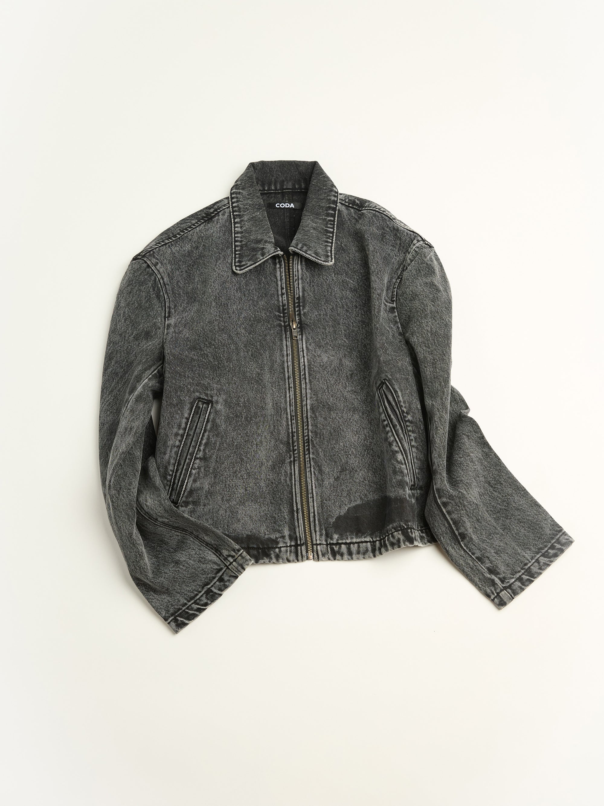 Acid Washed Denim Tilt Zip Jacket