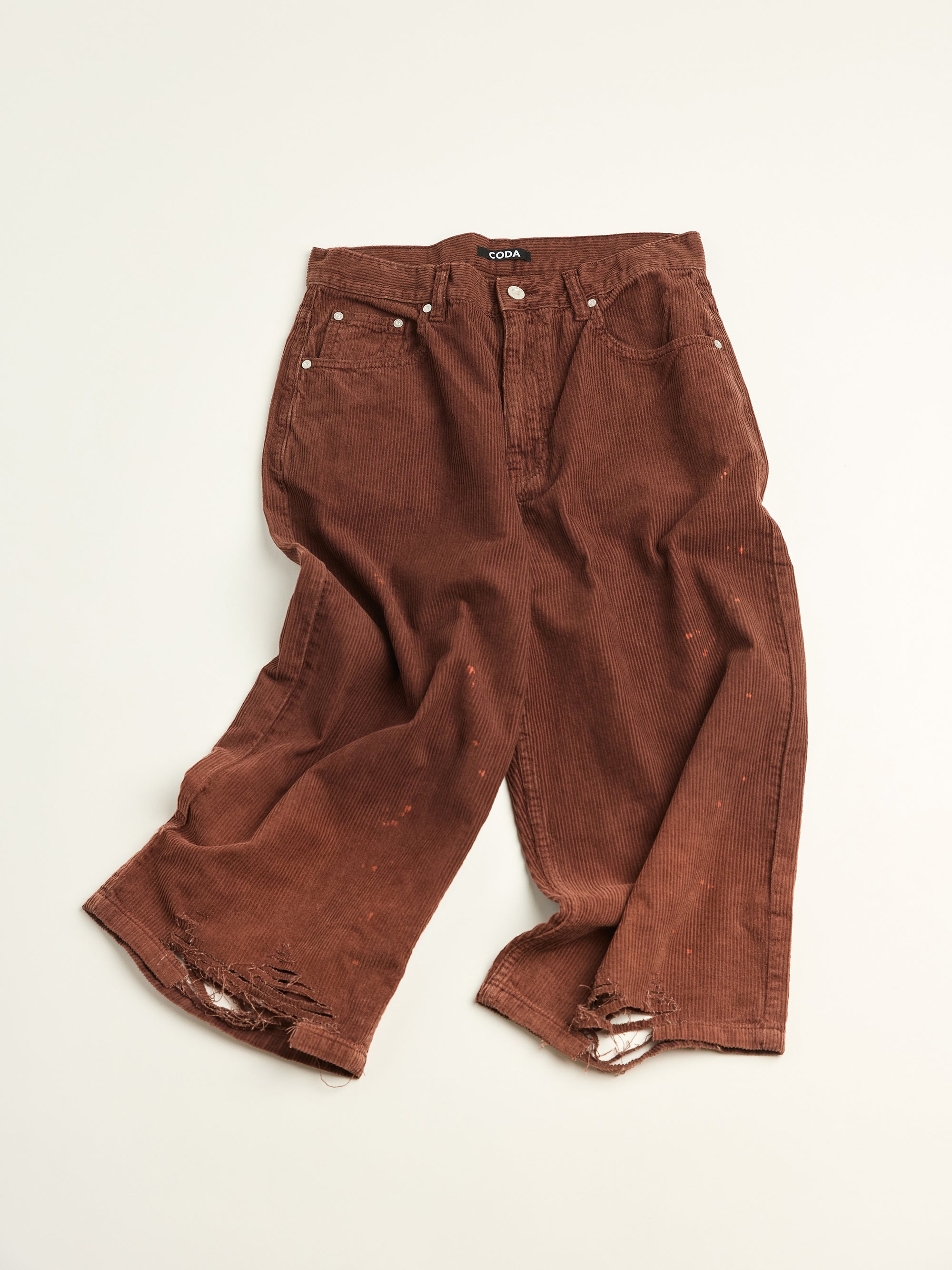 Brown Washed Bleached Corduroy Destroyed Cut Out Shorts