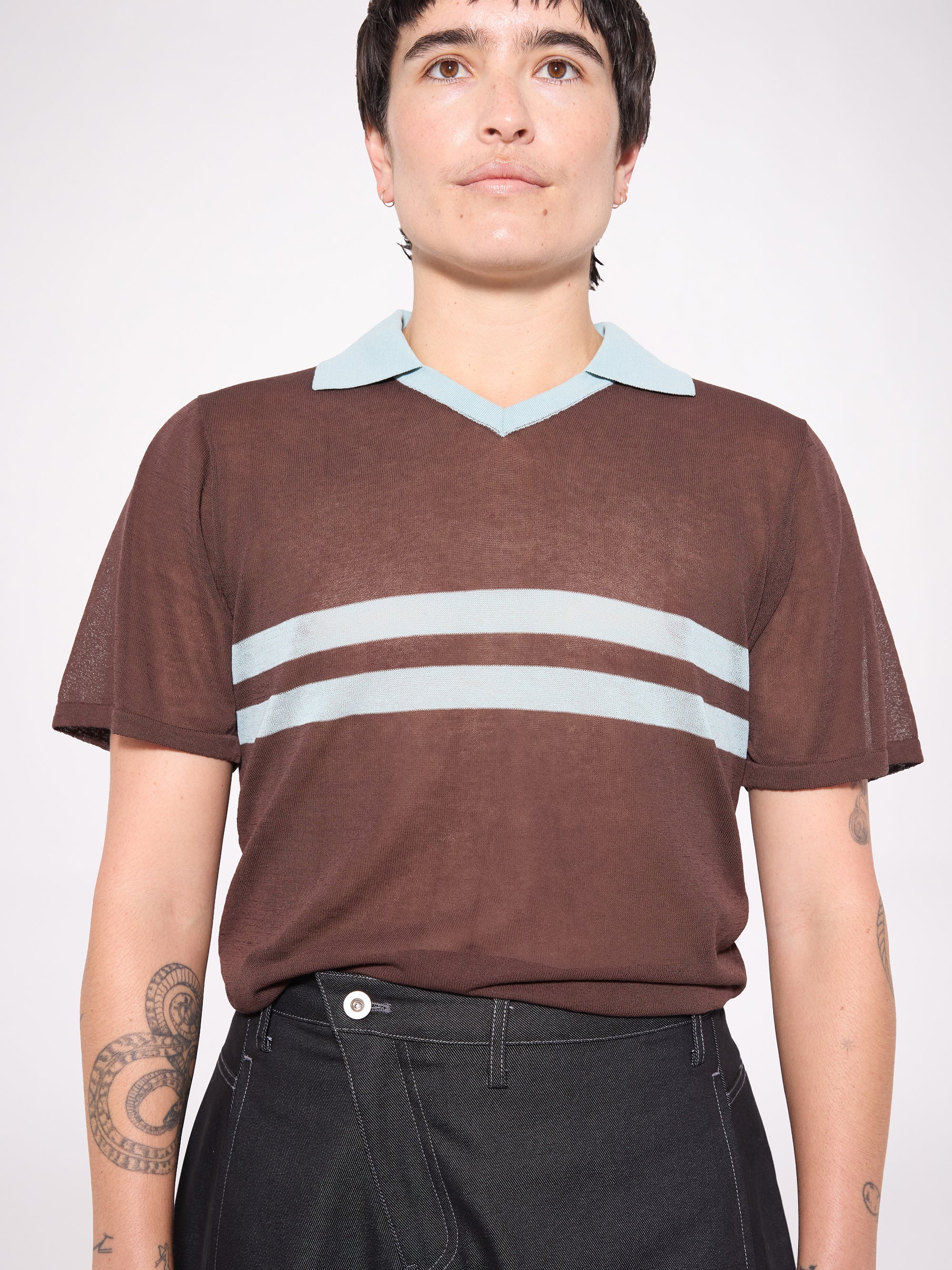 Shortsleeve Stripe Polo Sweater