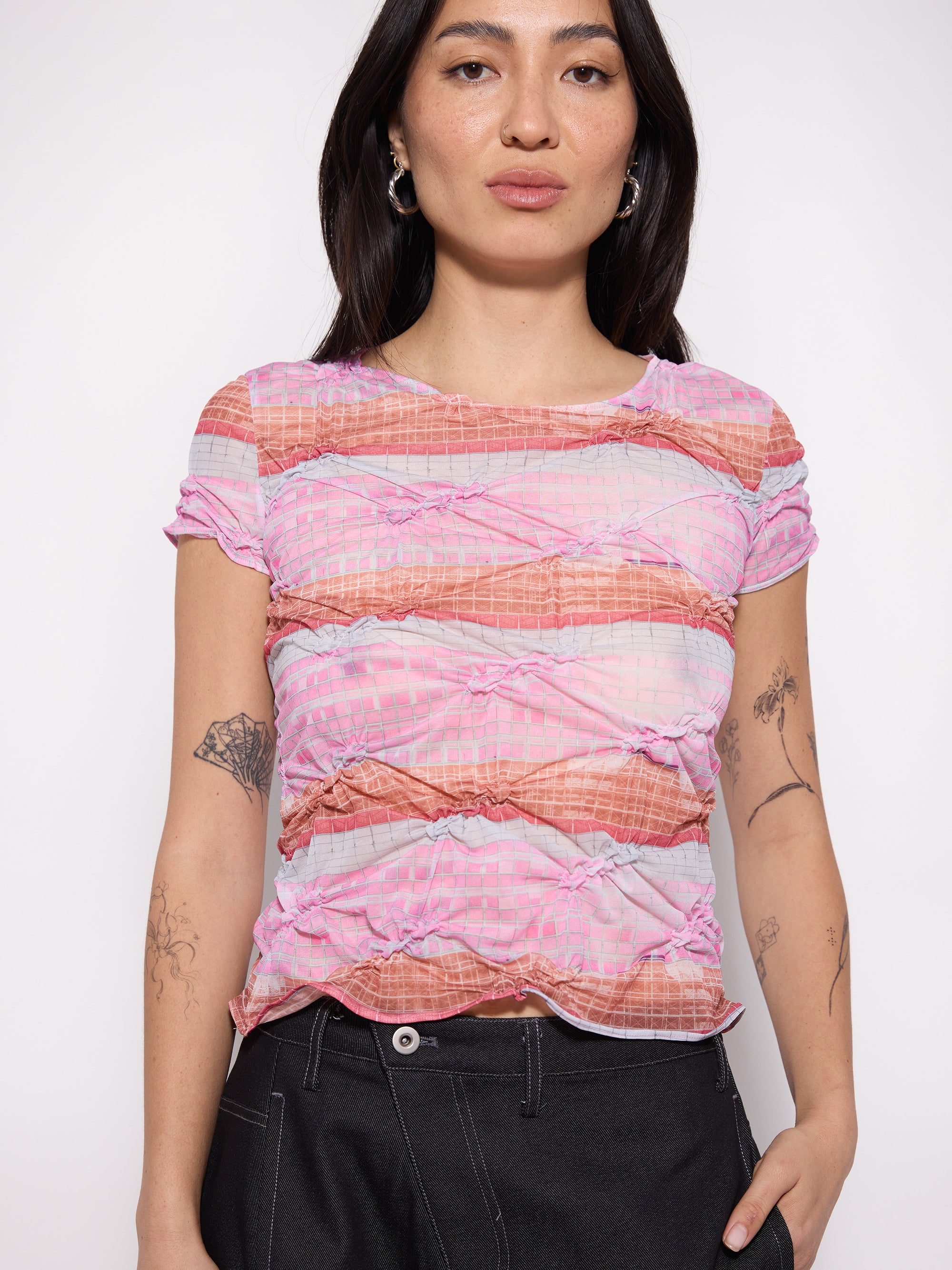 "SURF" Printed & Smocked T-Shirt