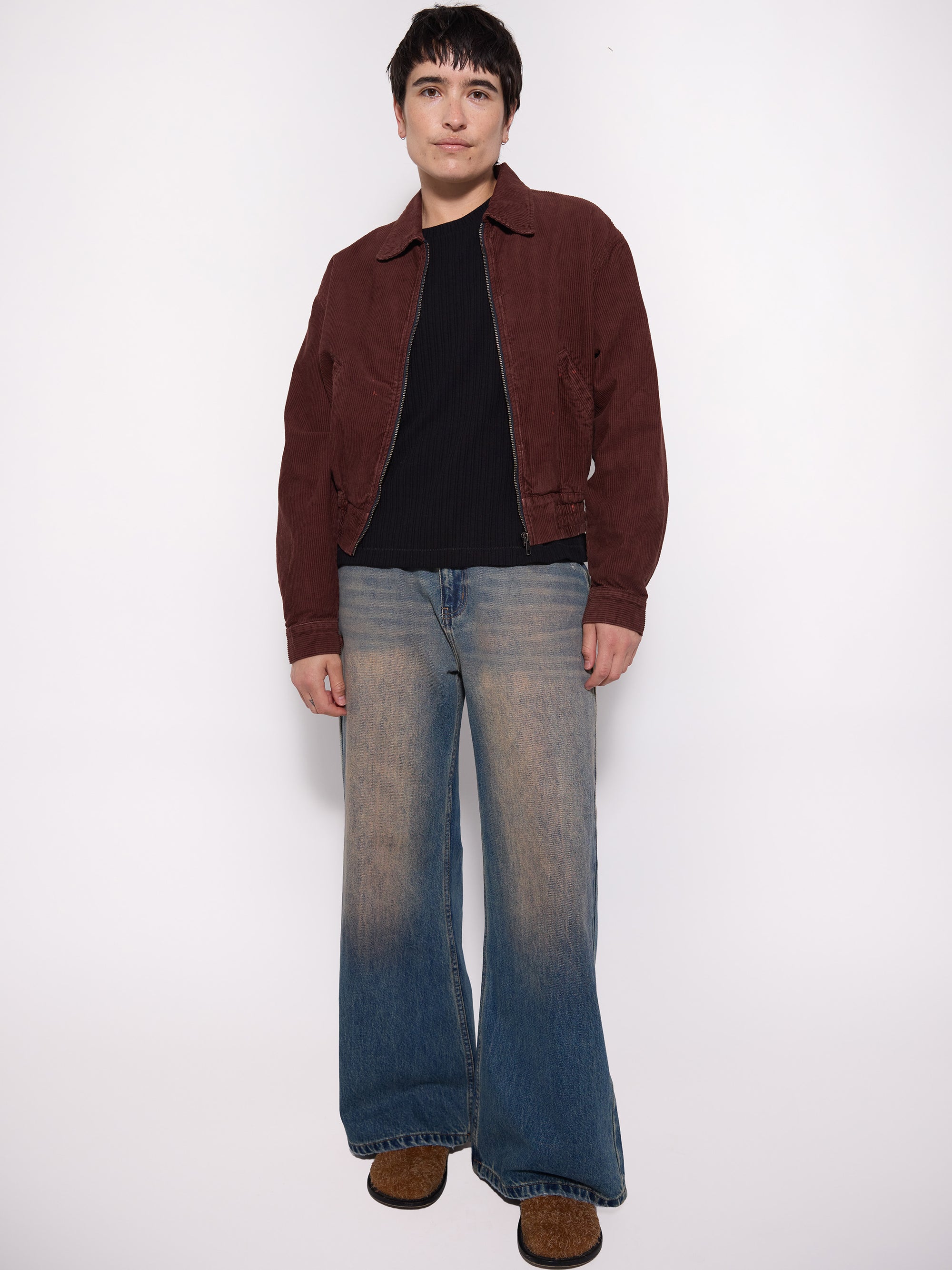 Washed Corduroy Shrunken Track Jacket