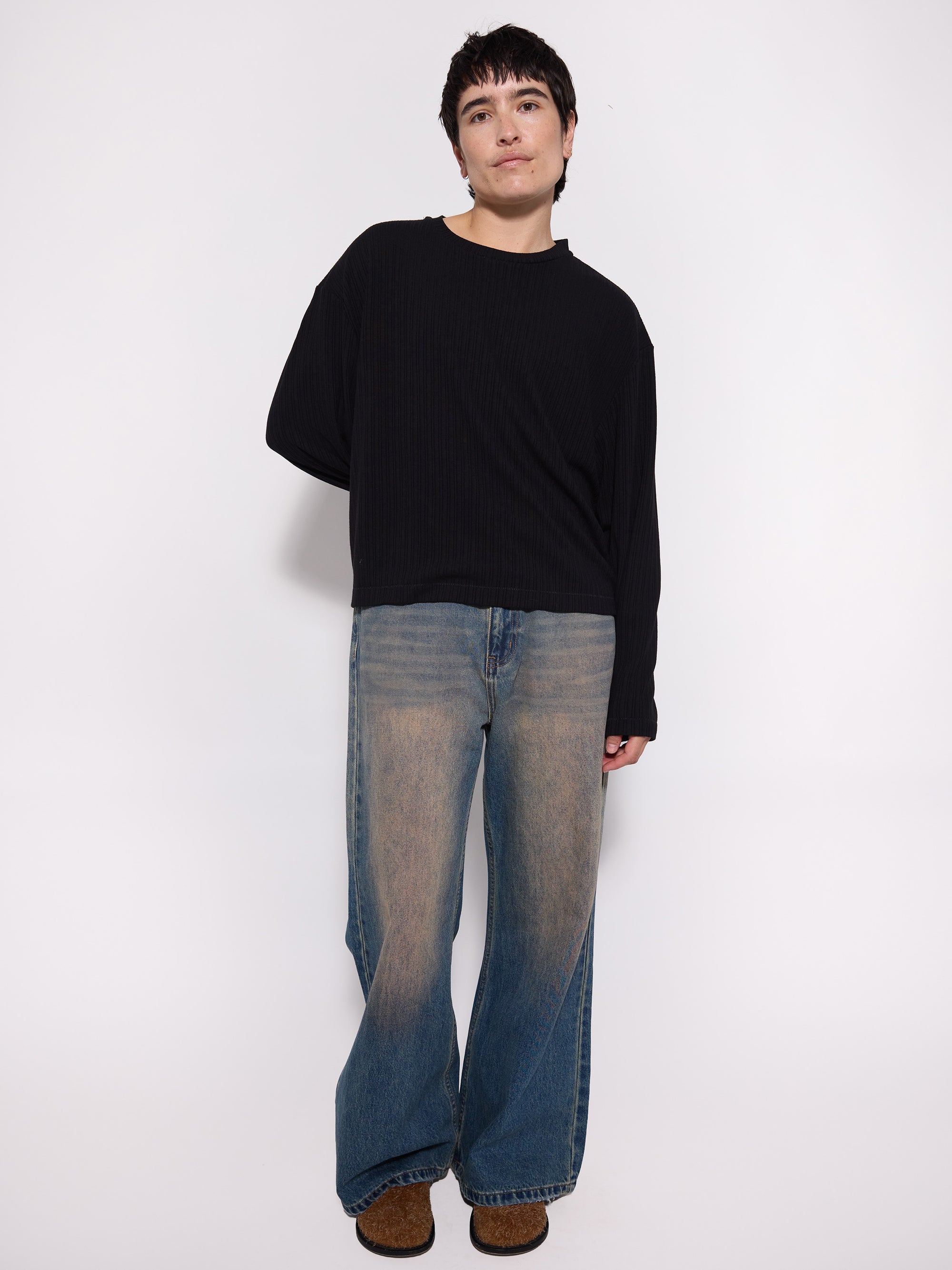 Long Sleeve Shifted Rib Top