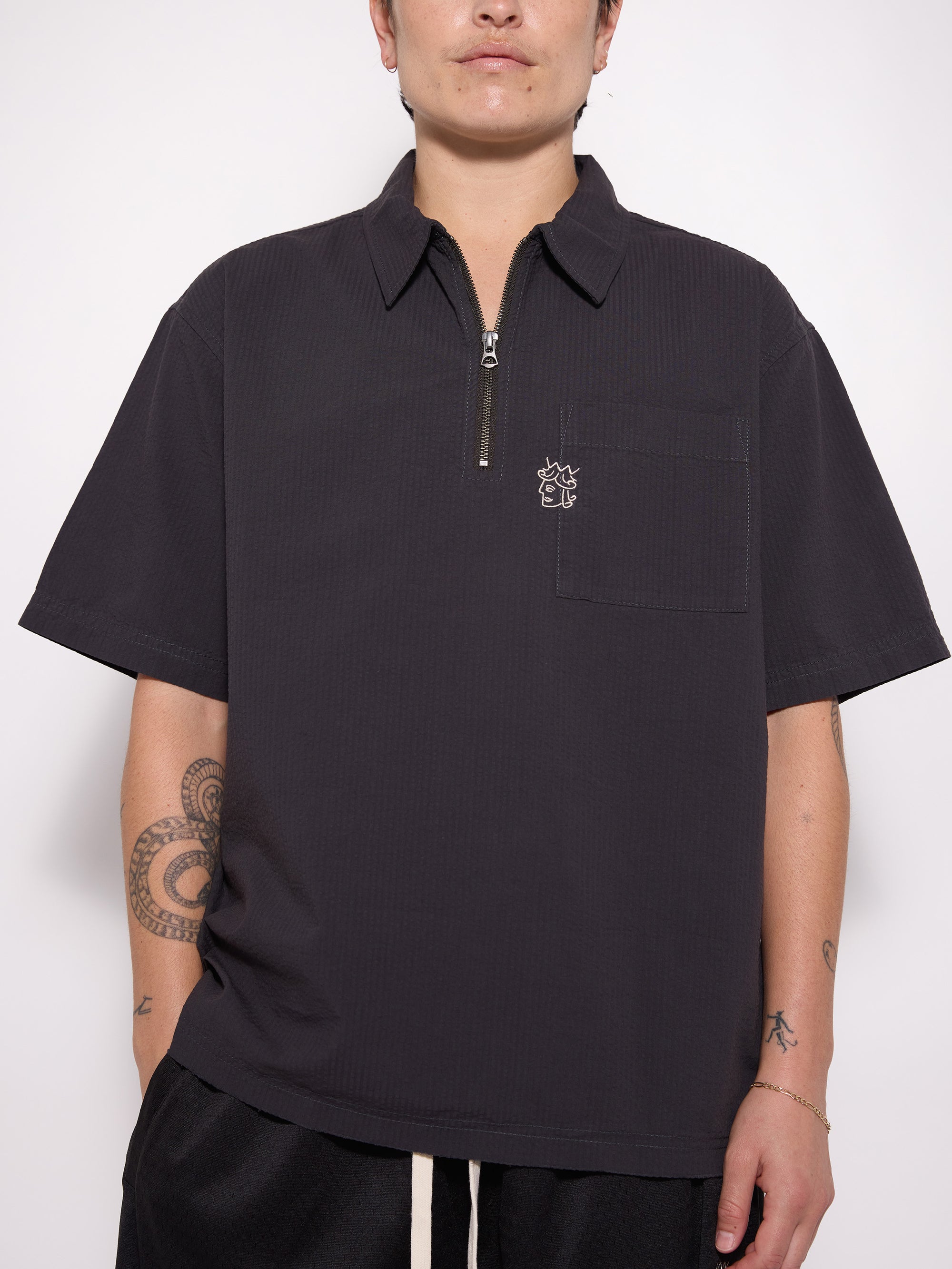 Seersucker Quarter Zip Shirt