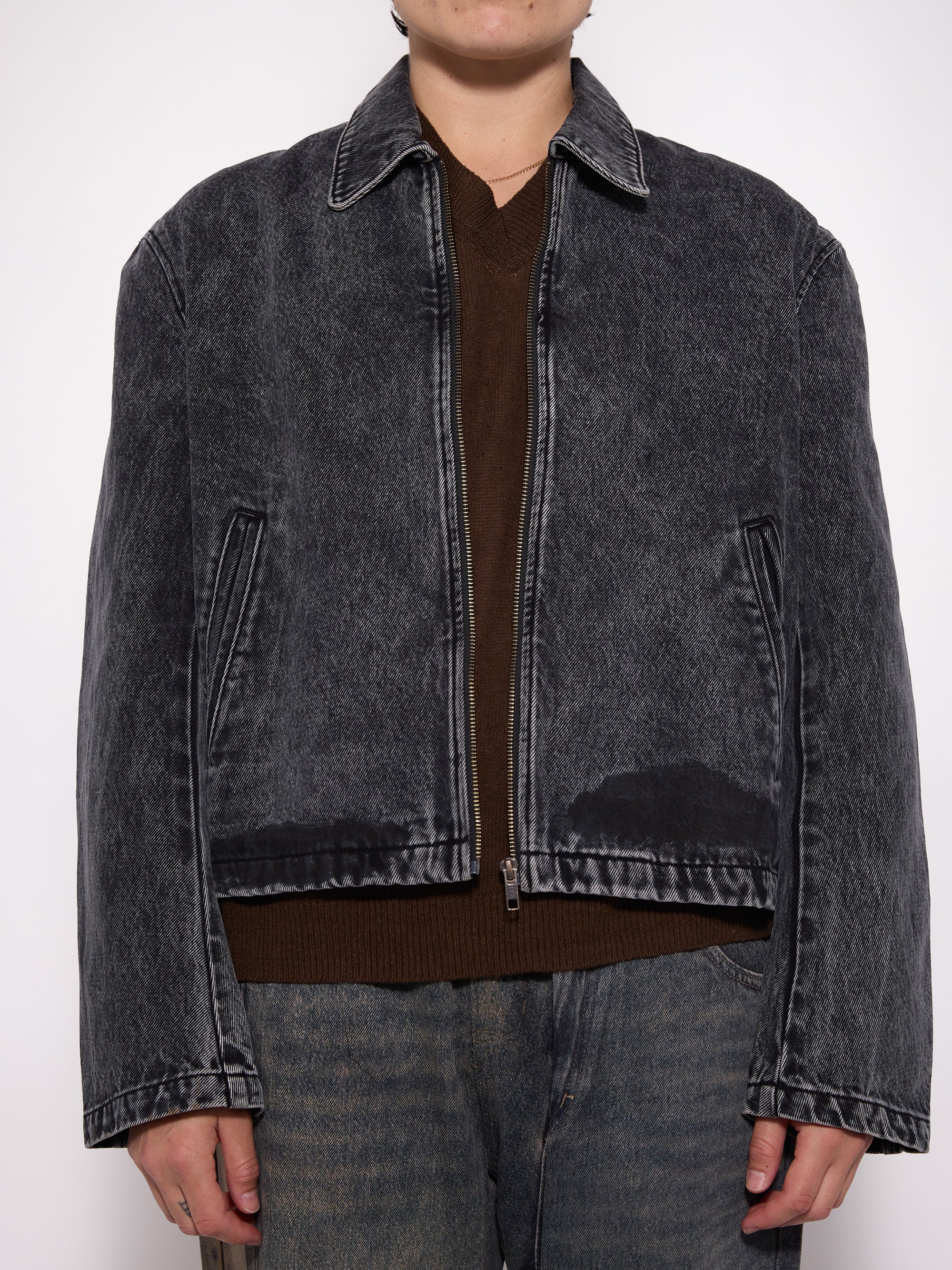 Acid Washd Denim Tilt Zip Jacket