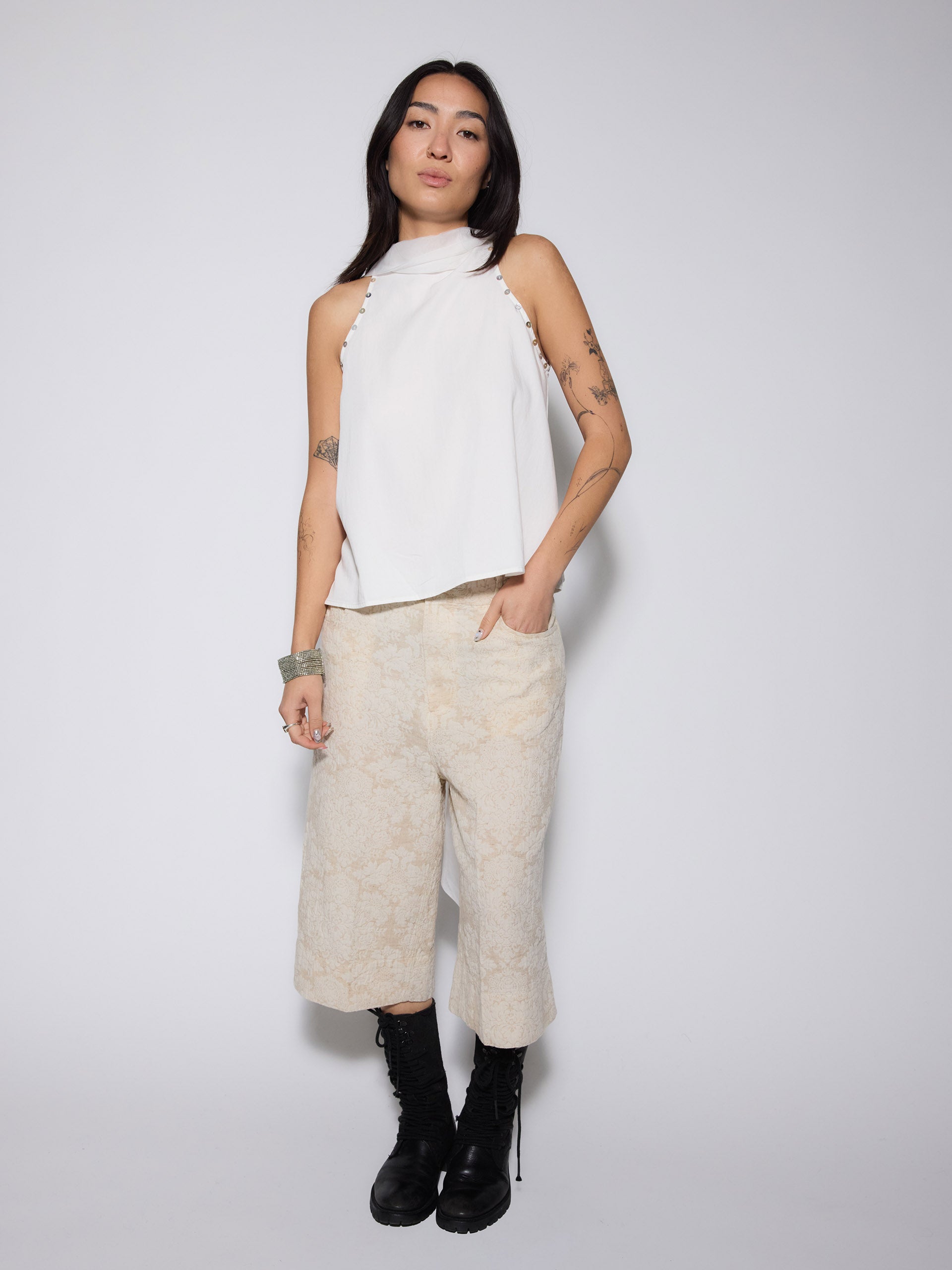 Jacquard Wide Capri Trousers