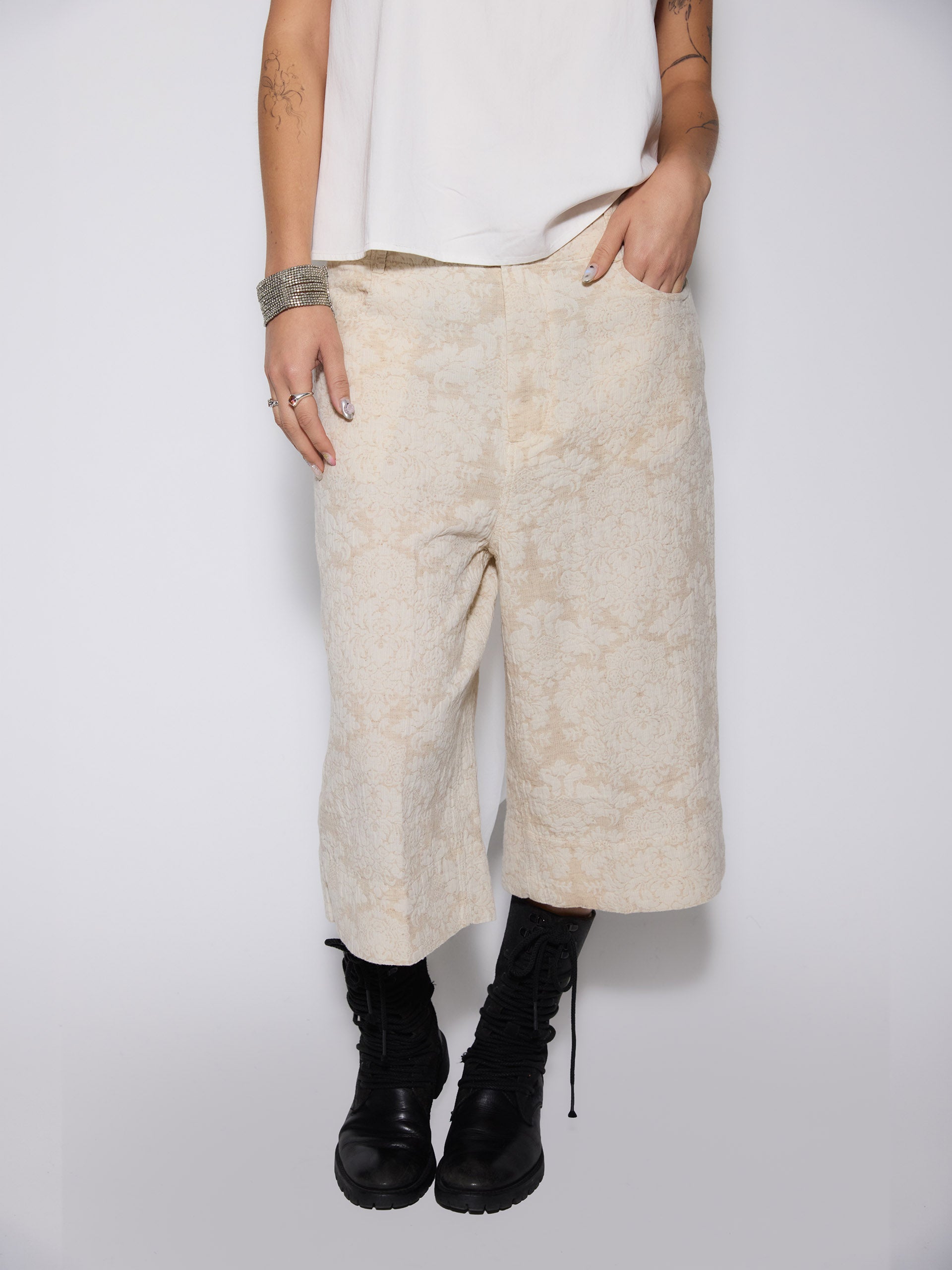 Jacquard Wide Capri Trousers