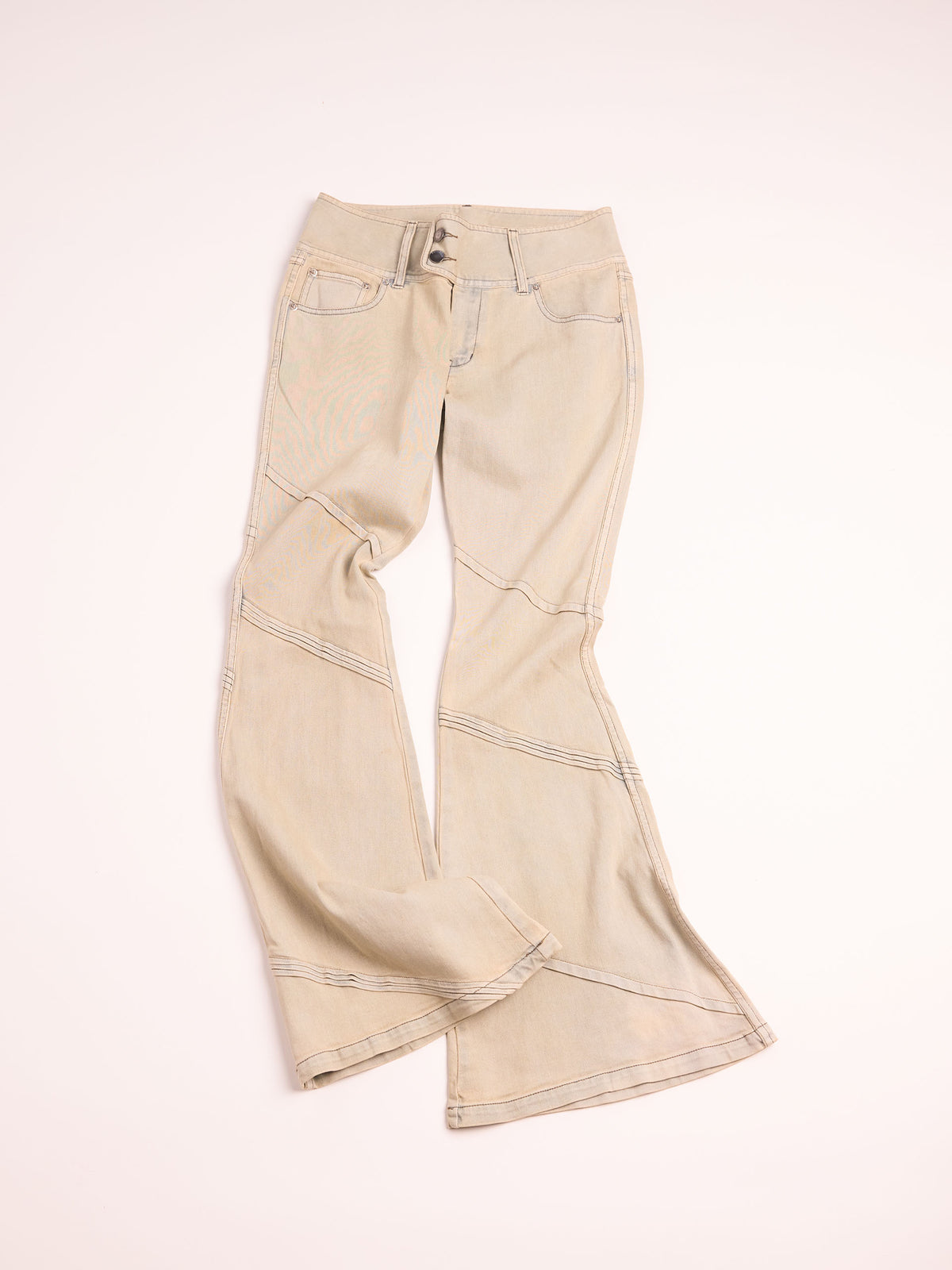 “PORTAL" PLEATED FLARED DENIM TROUSERS
