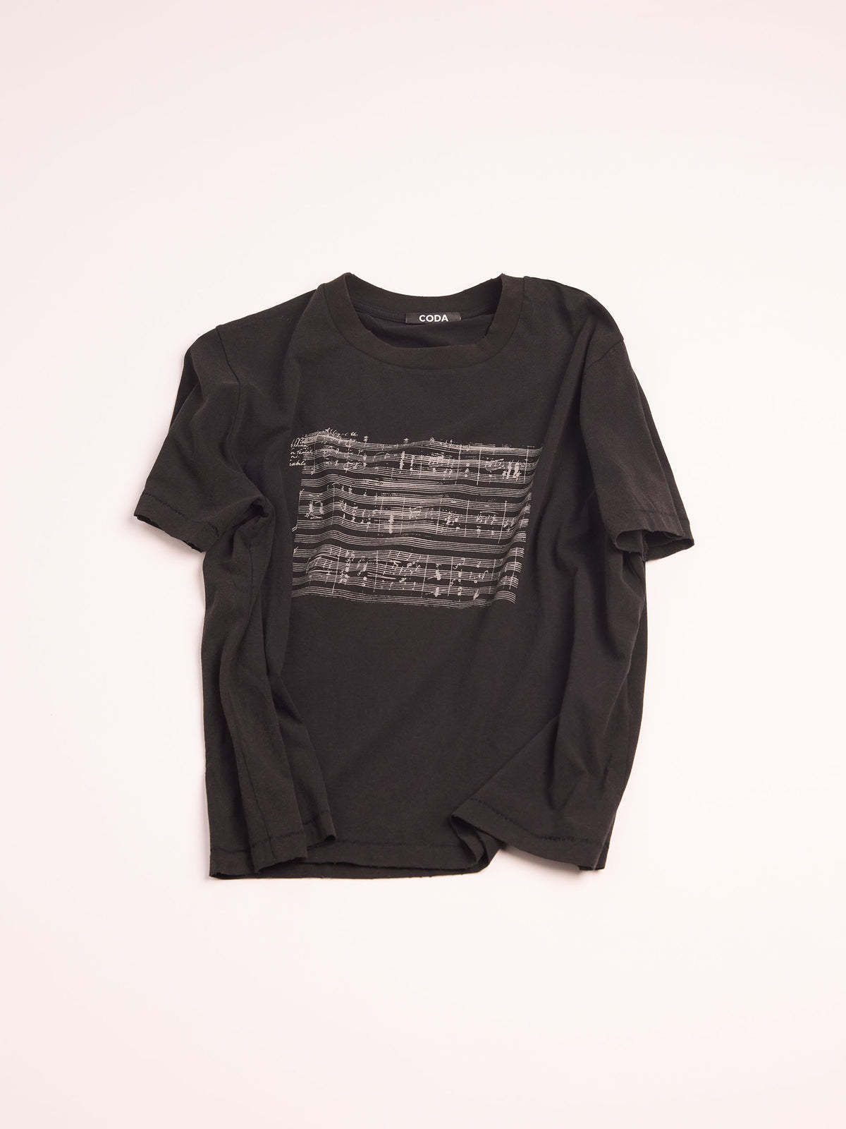 Washed Music Sheet Printed SS Thrift Cut T-shirt