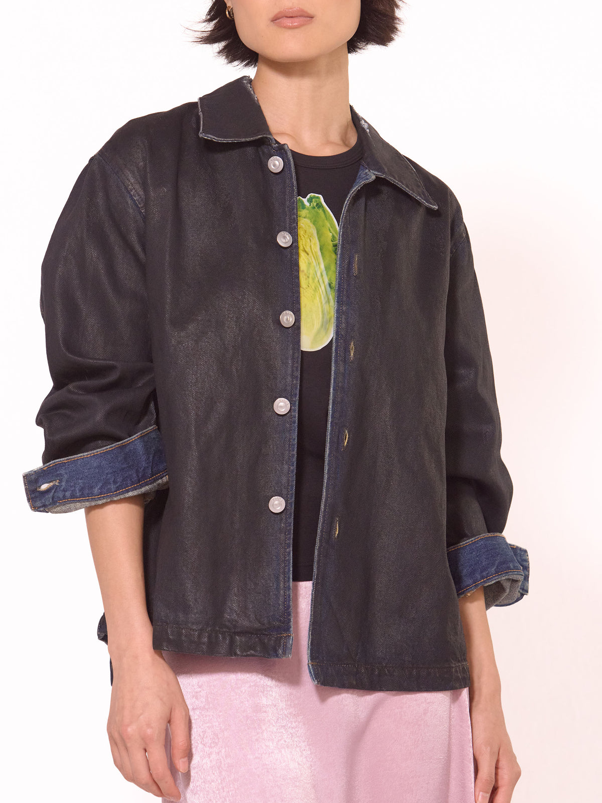 Waxed Offset Denim Tiered Jacket