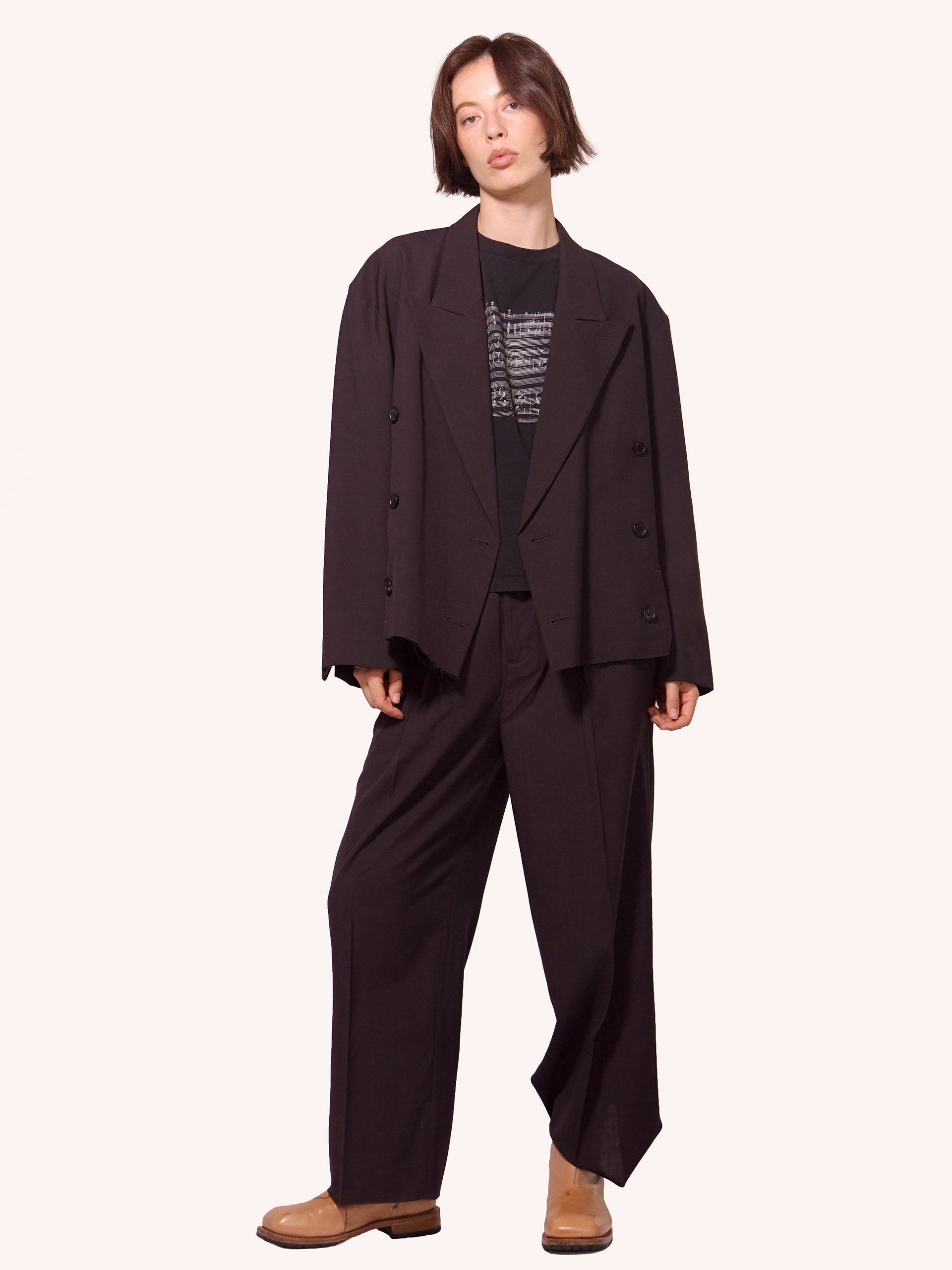 Wool Cut Off Double Breasted Lento Blazer