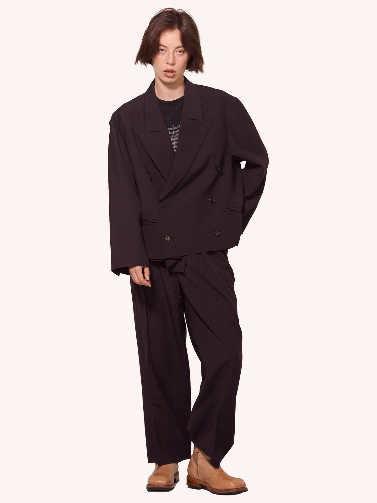 Wool Cut Off Double Breasted Lento Blazer