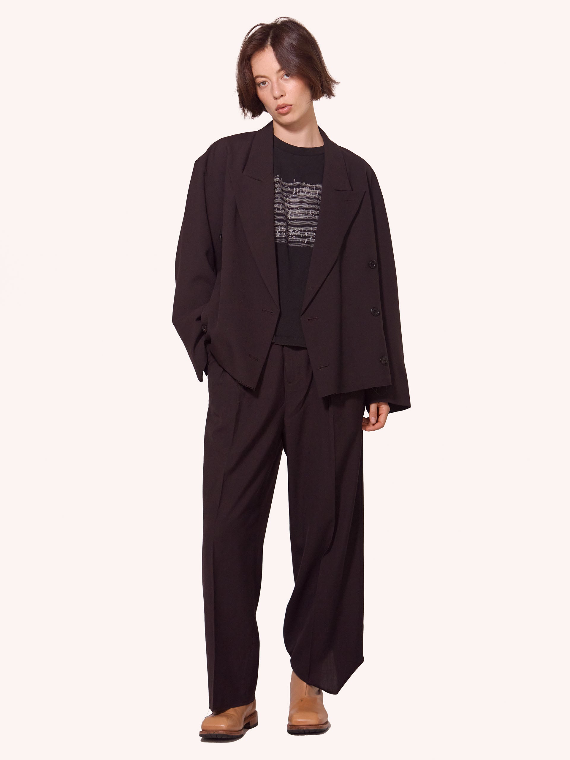 Wool Cut Off Double Breasted Lento Blazer