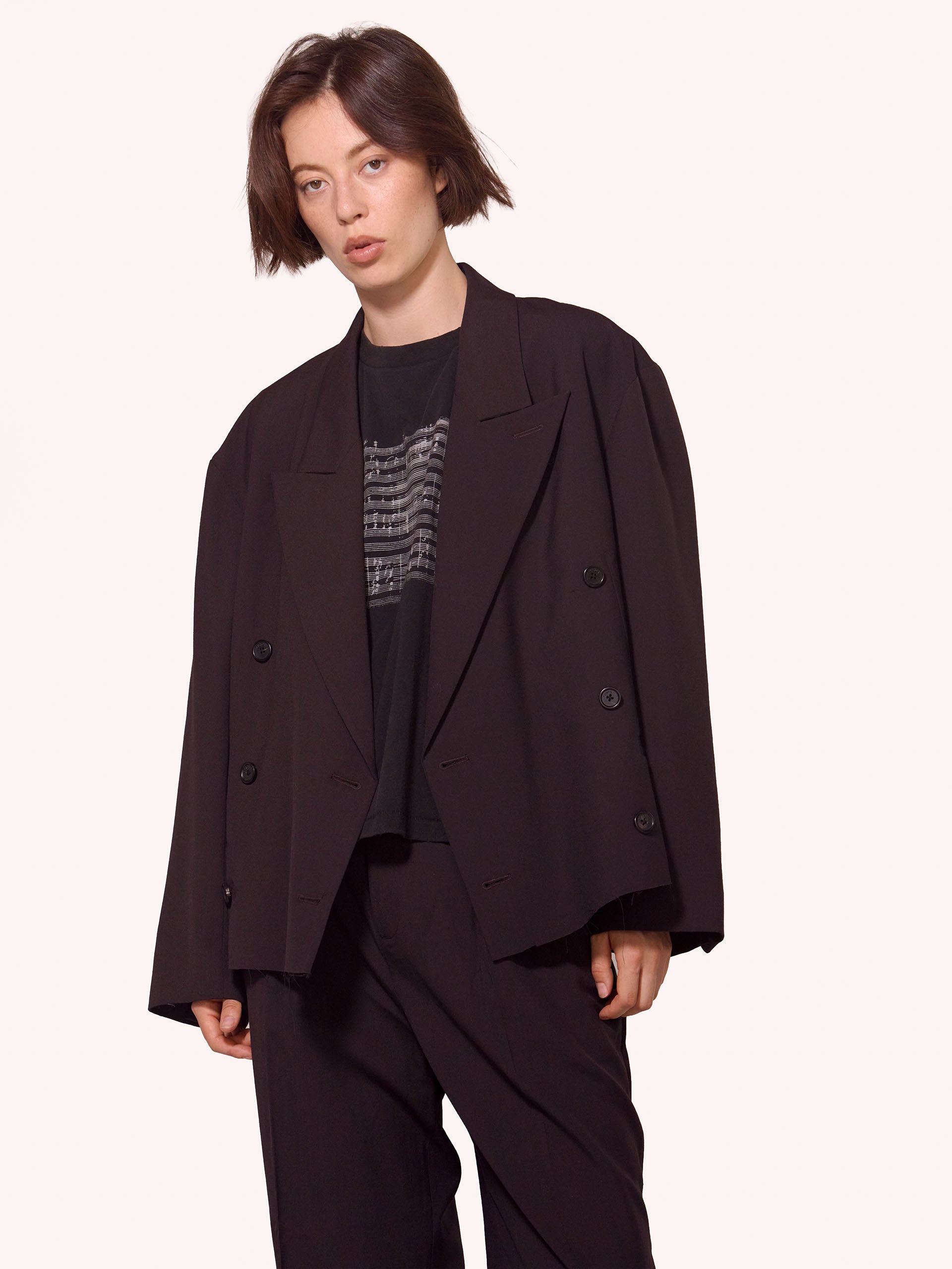 Wool Cut Off Double Breasted Lento Blazer
