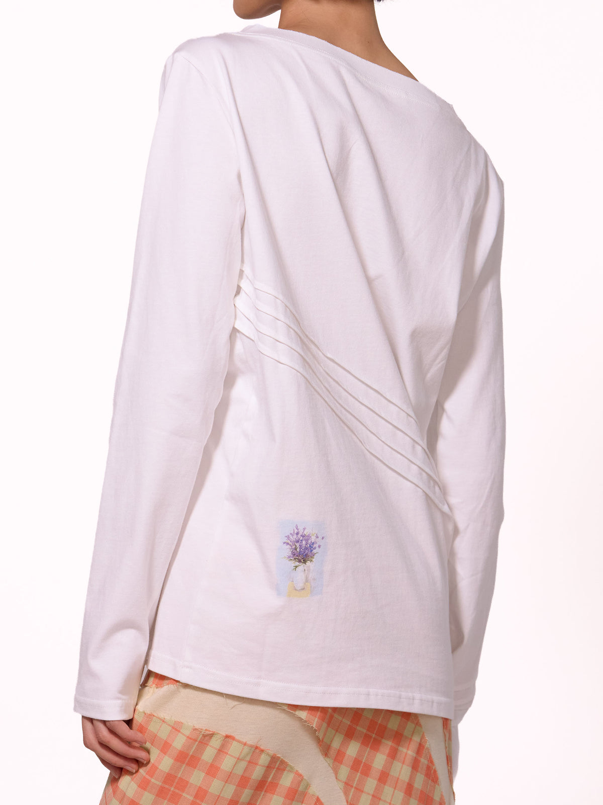 “LENS” PRINTED & PLEATED LONG-SLEEVE T-SHIRT