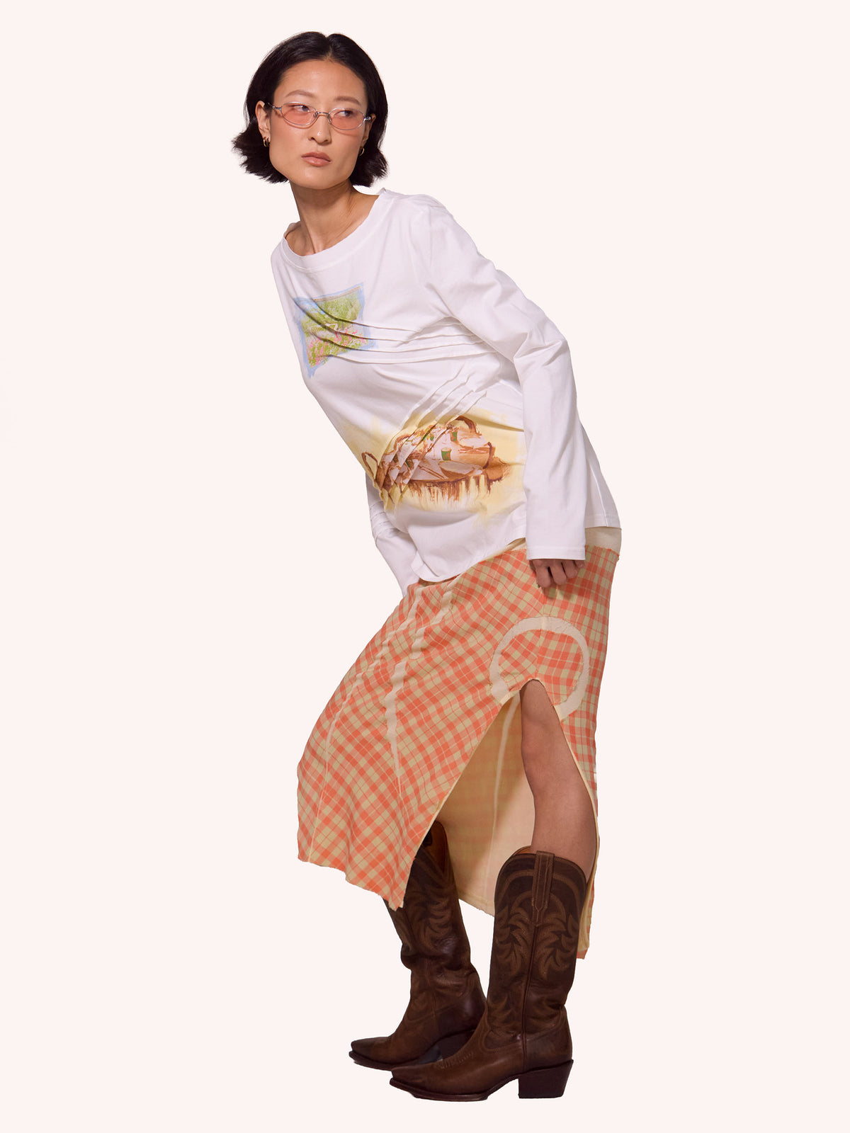 “VASE” PANELLED TARTAN SKIRT