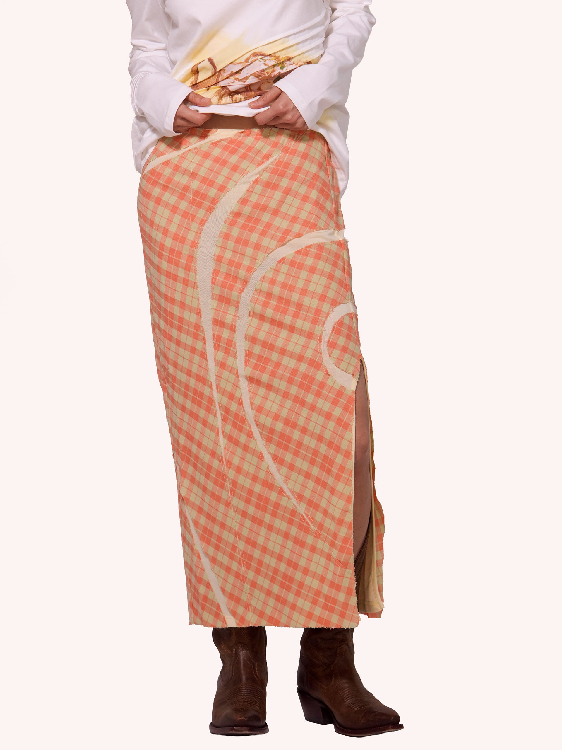 “VASE” PANELLED TARTAN SKIRT
