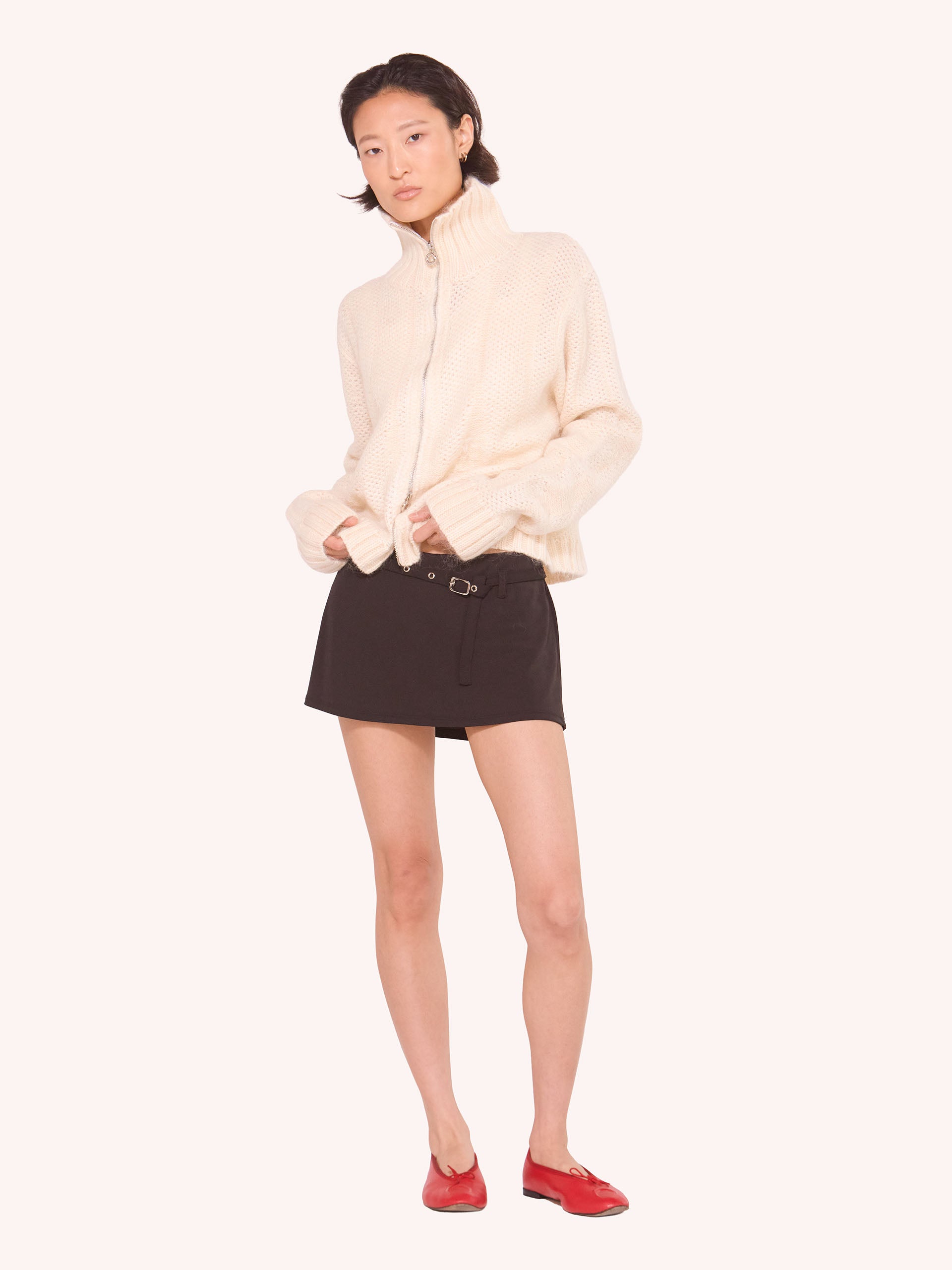 “PATINA” FLOAT STITCH KNITTED ZIP-UP CARDIGAN