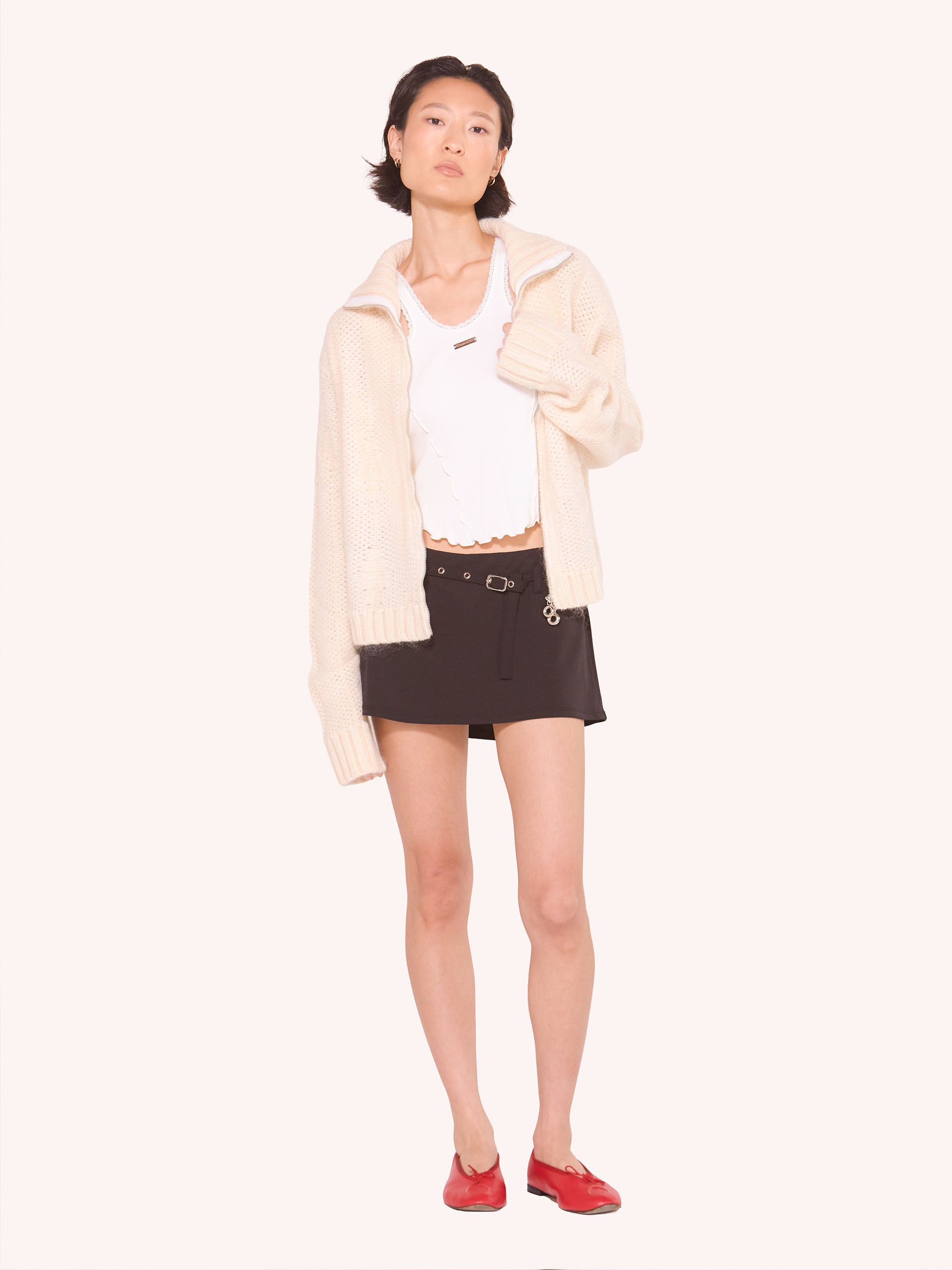 “PATINA” FLOAT STITCH KNITTED ZIP-UP CARDIGAN