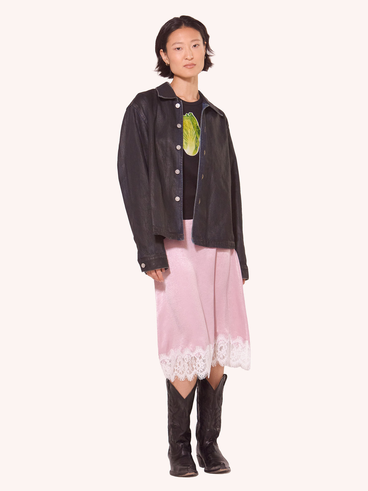 Waxed Offset Denim Tiered Jacket