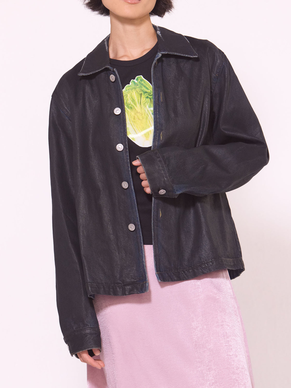 Waxed Offset Denim Tiered Jacket