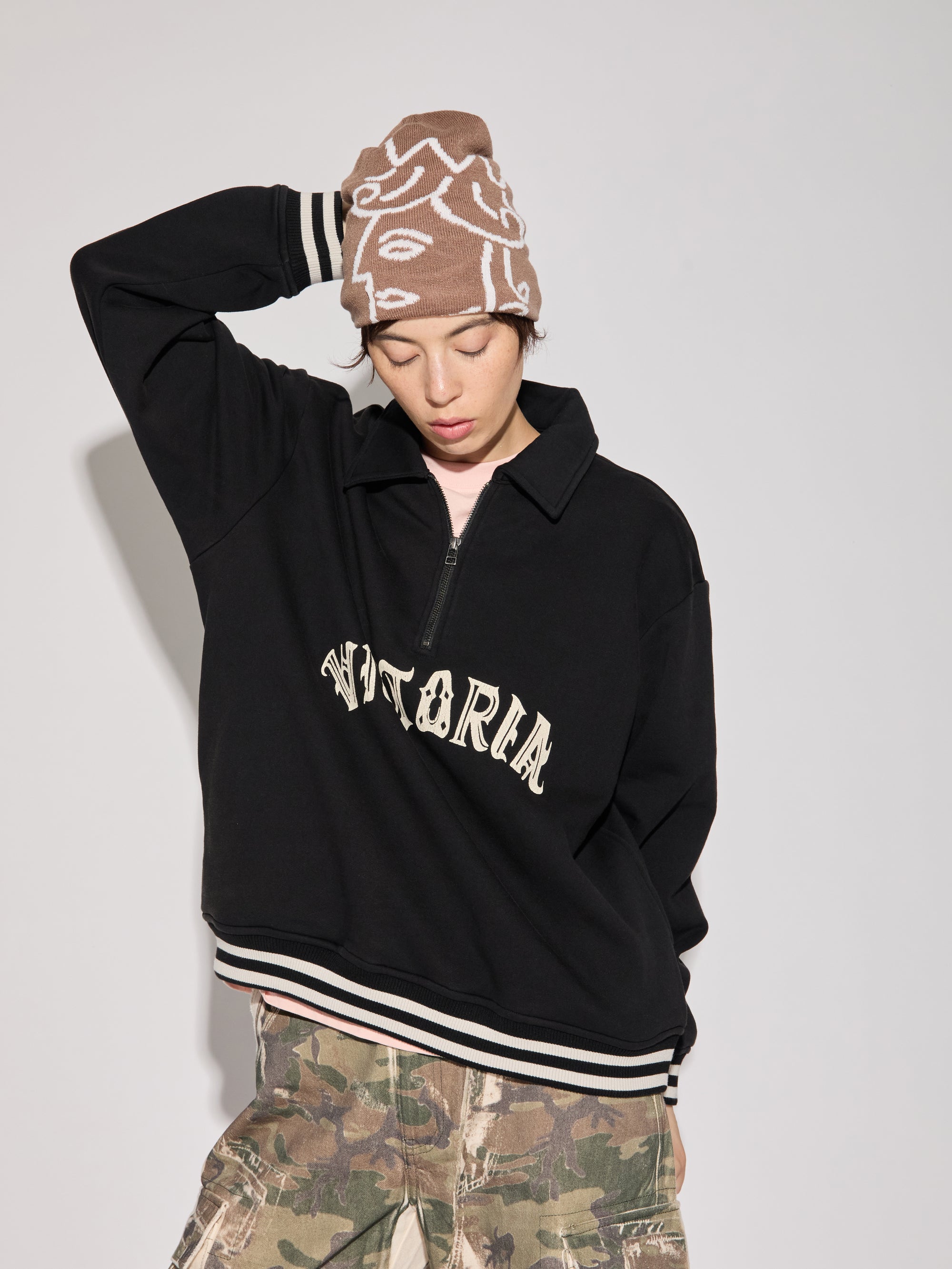 Handdrawn Gothic Half Zip Sweatshirt