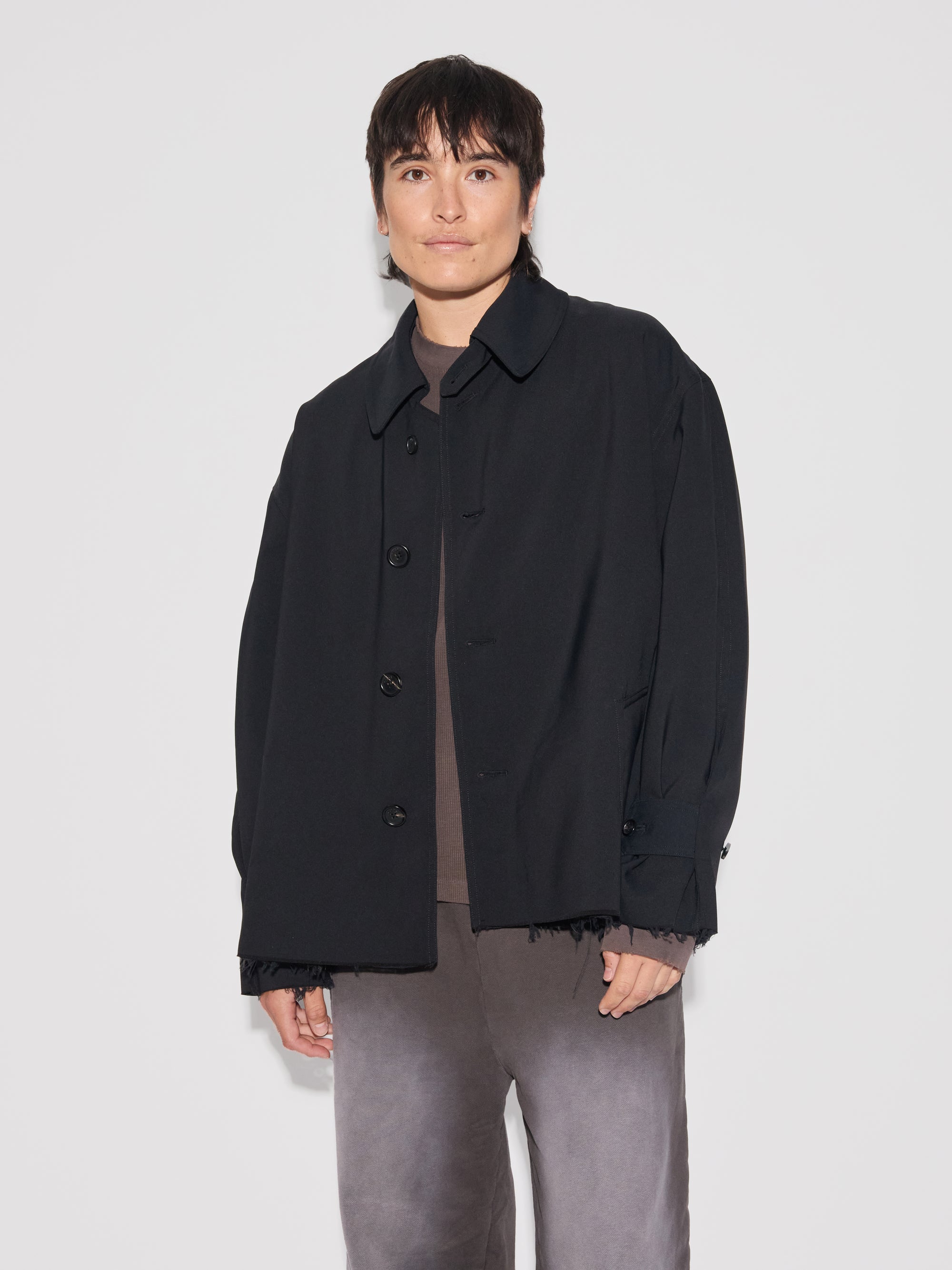 Dissolved Cut Out Balmacaan Coat