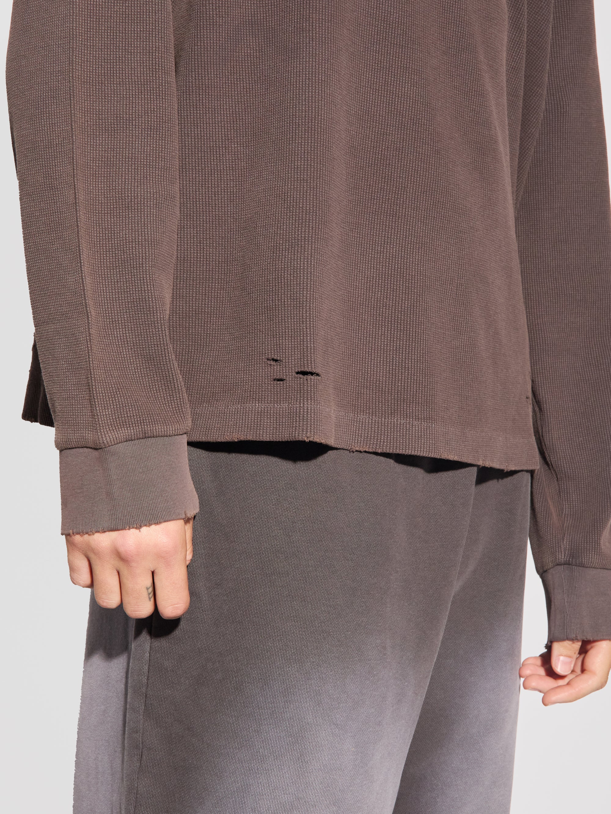 Faded Aging Damaged Long Sleeve Waffle Top