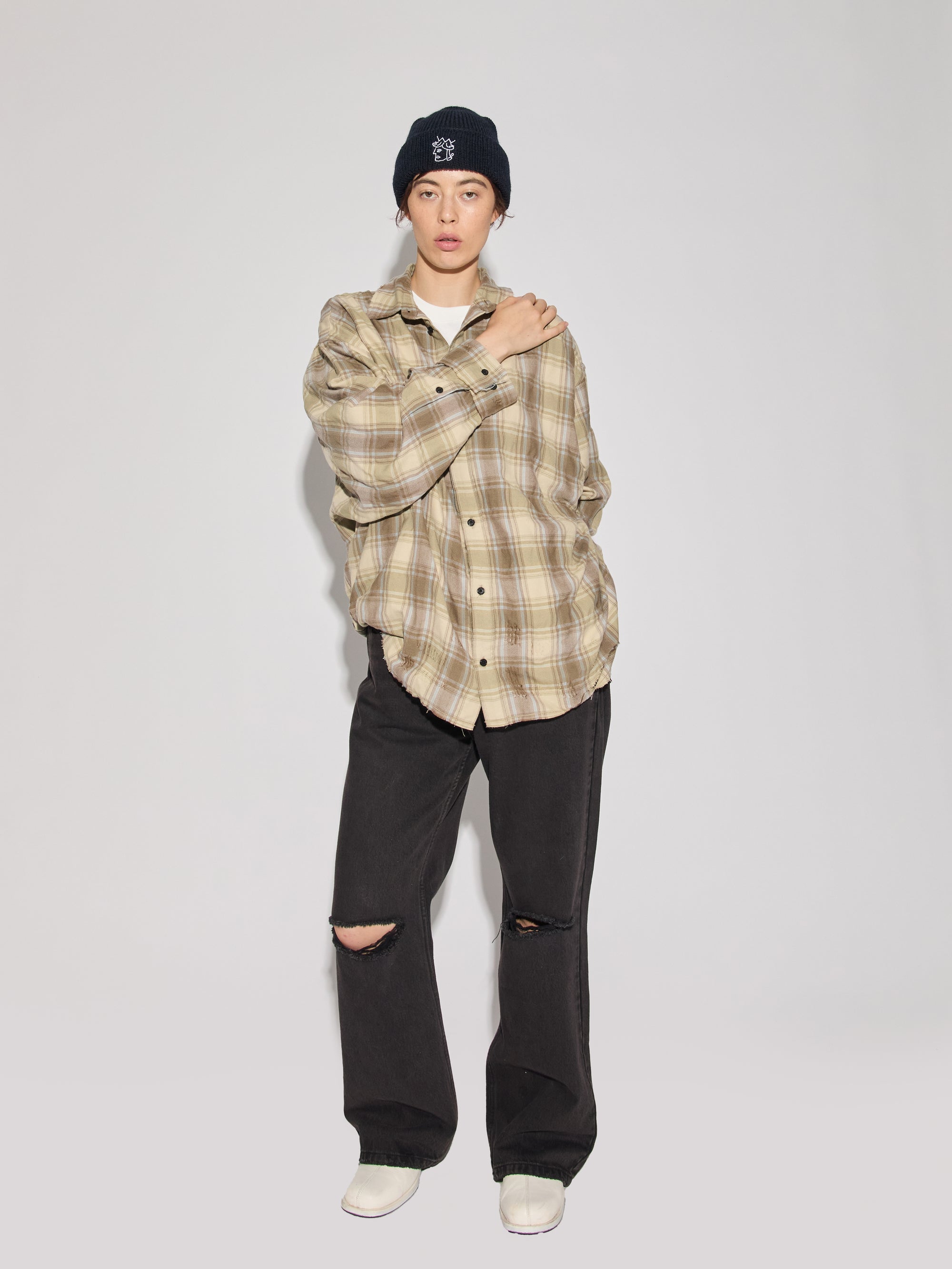 Checked Washed Thrashed Structured Shirt