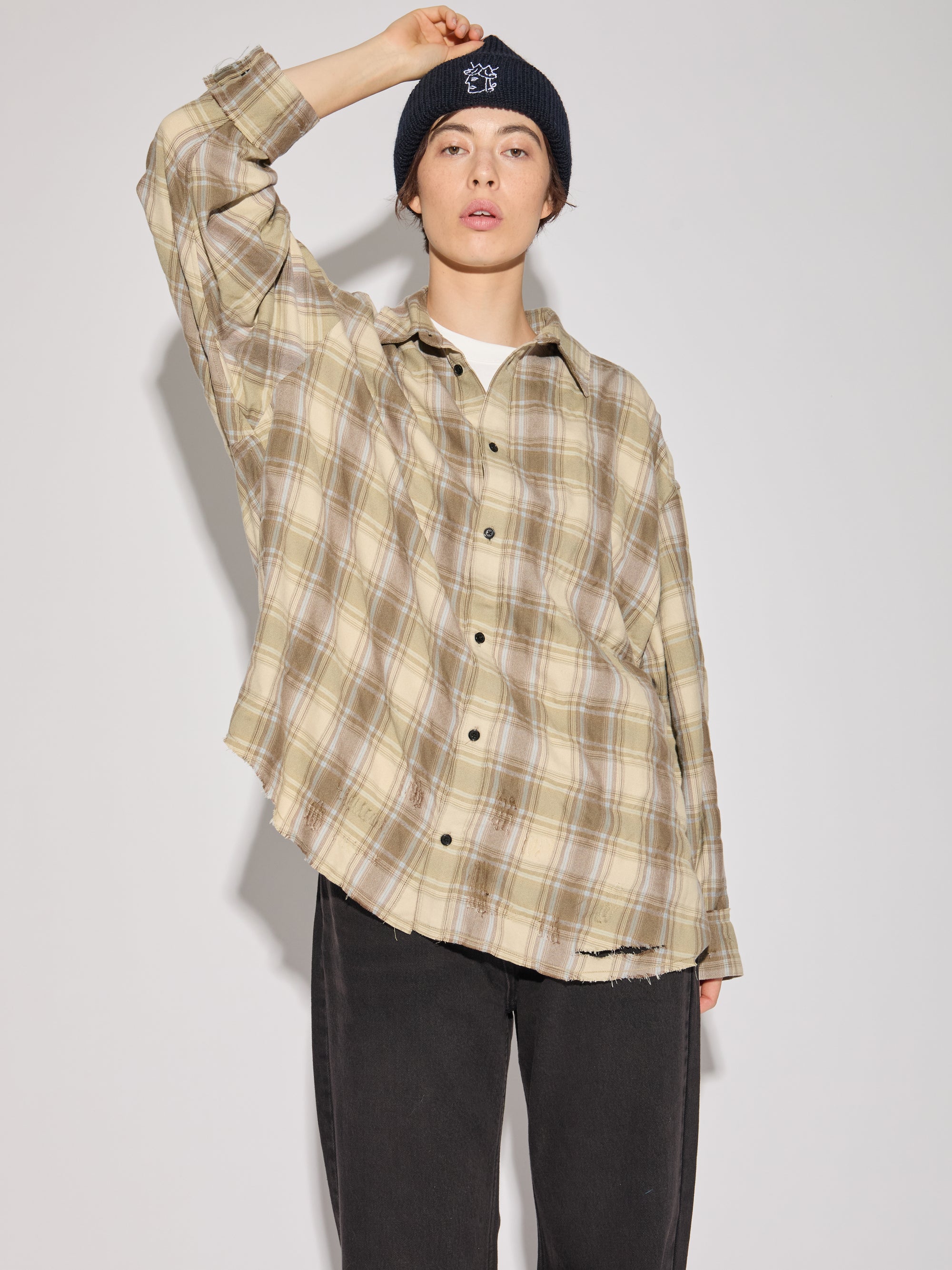 Checked Washed Thrashed Structured Shirt