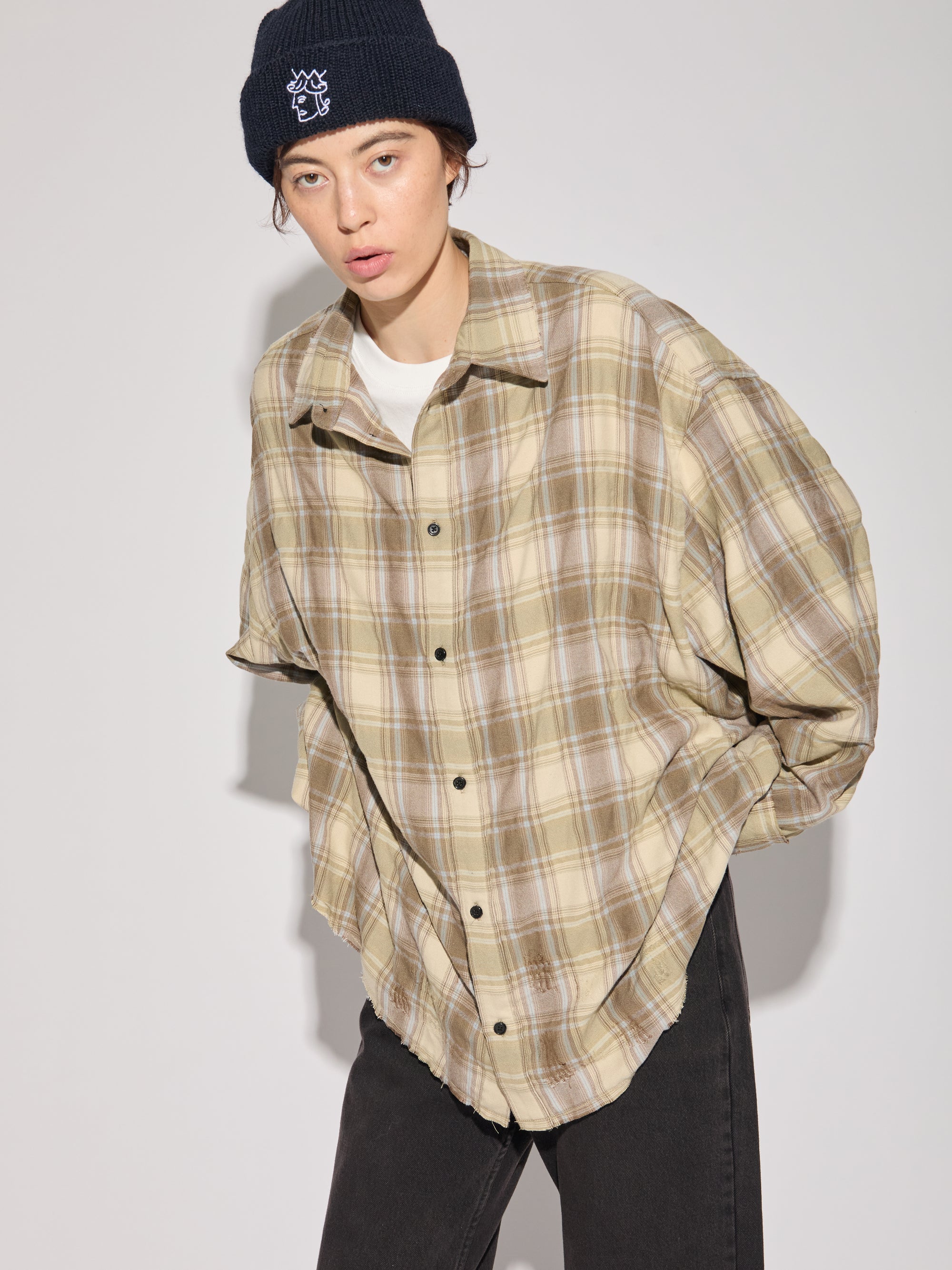 Checked Washed Thrashed Structured Shirt
