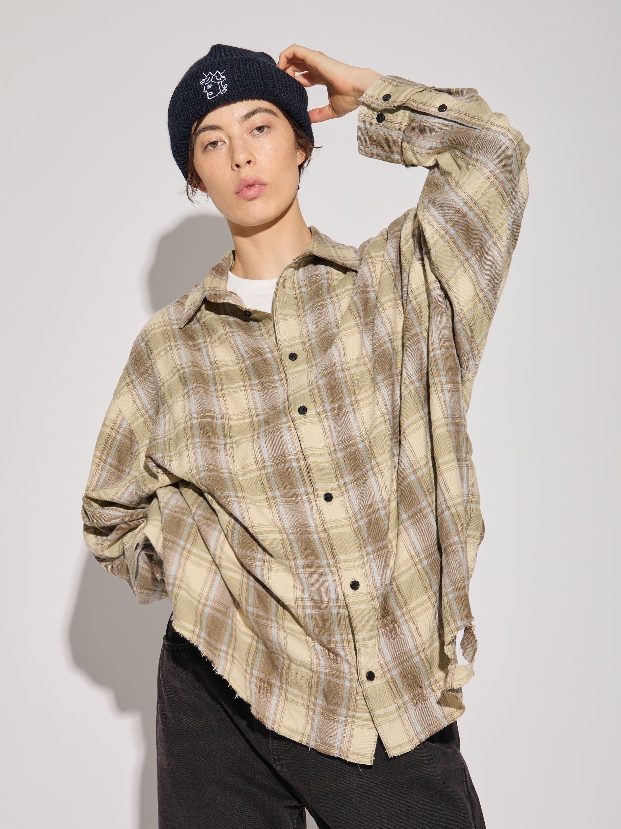 Checked Washed Thrashed Structured Shirt
