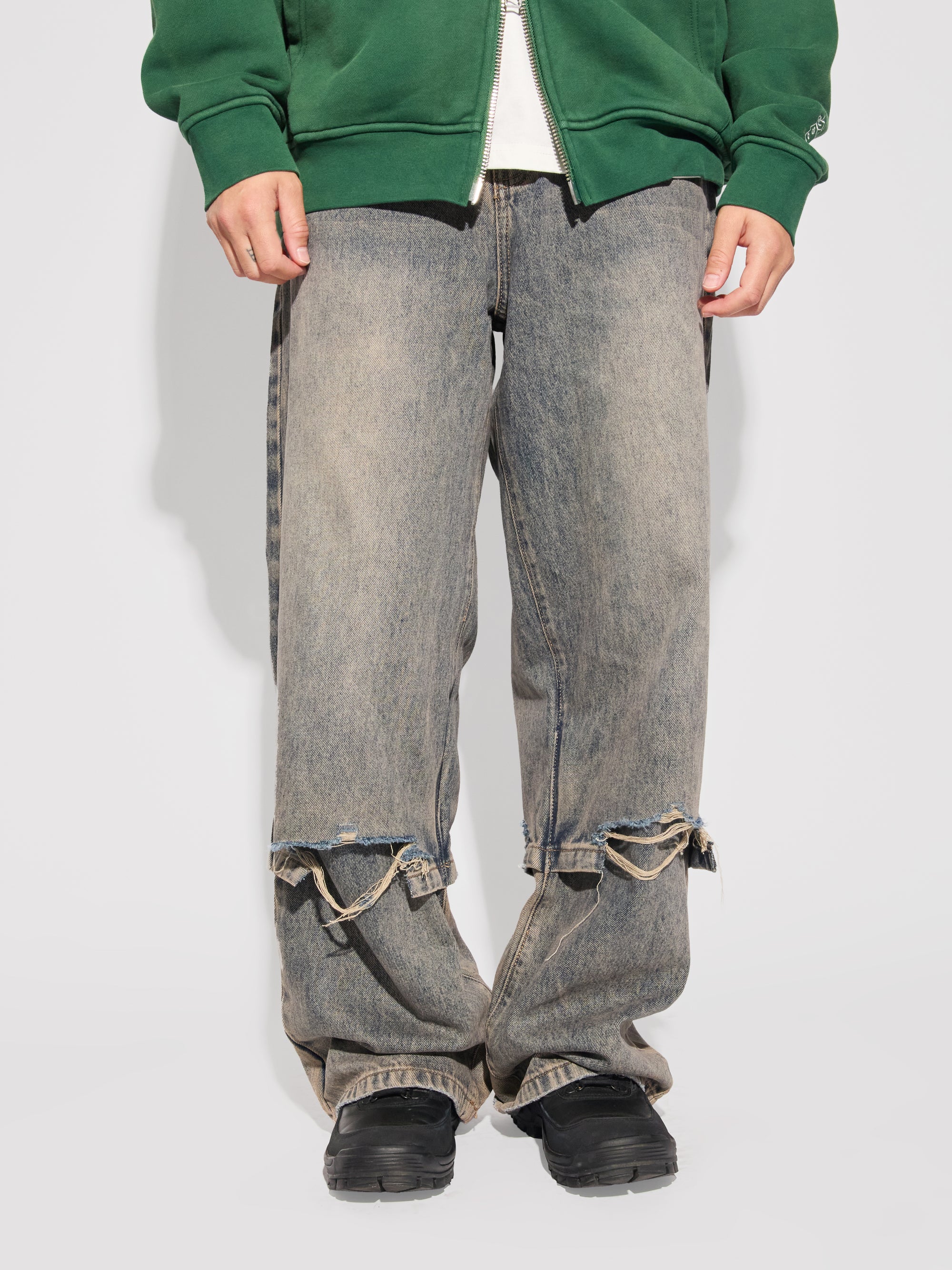 Acid Wash Layered Hybrid Jeans