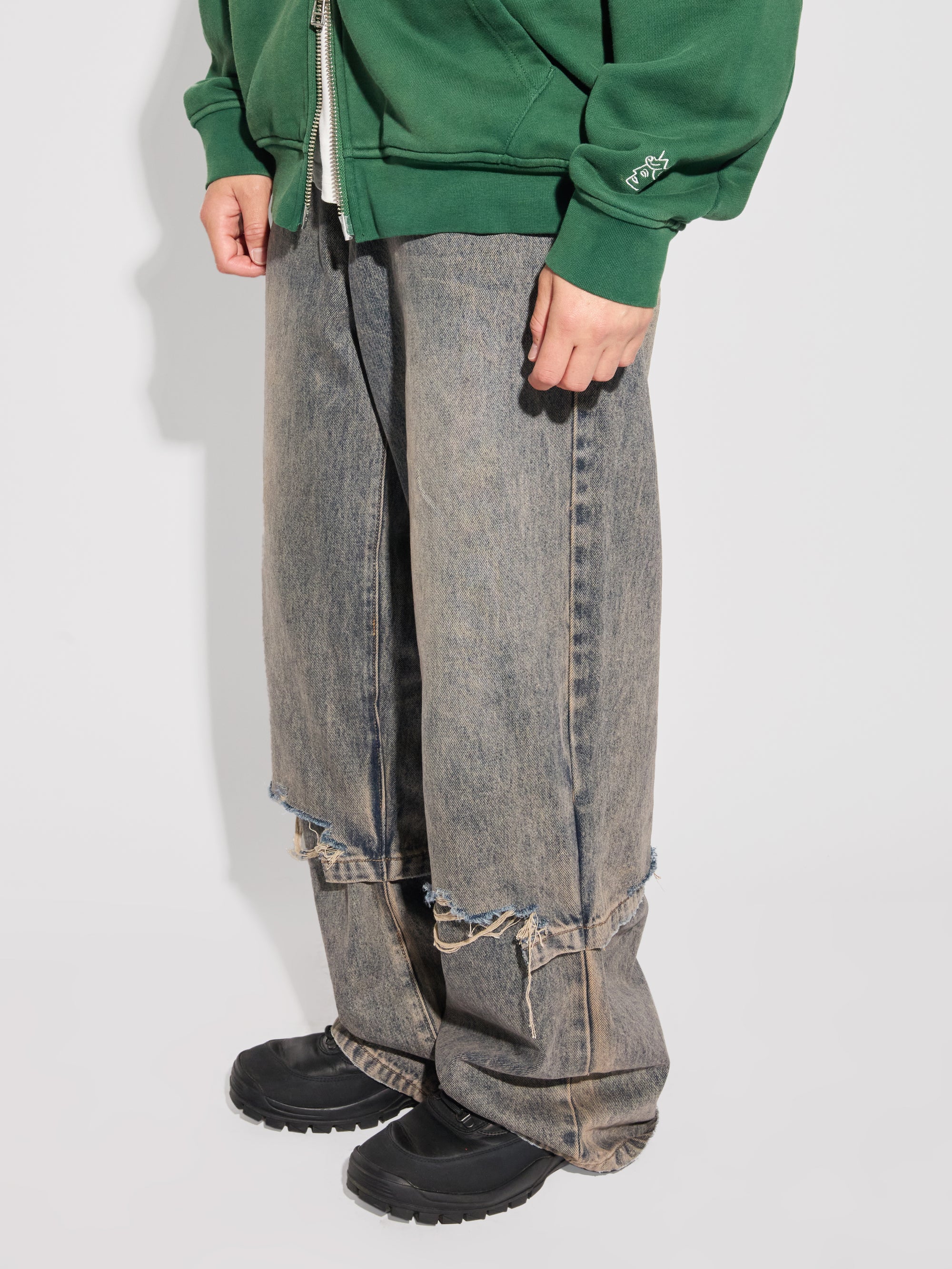 Acid Wash Layered Hybrid Jeans