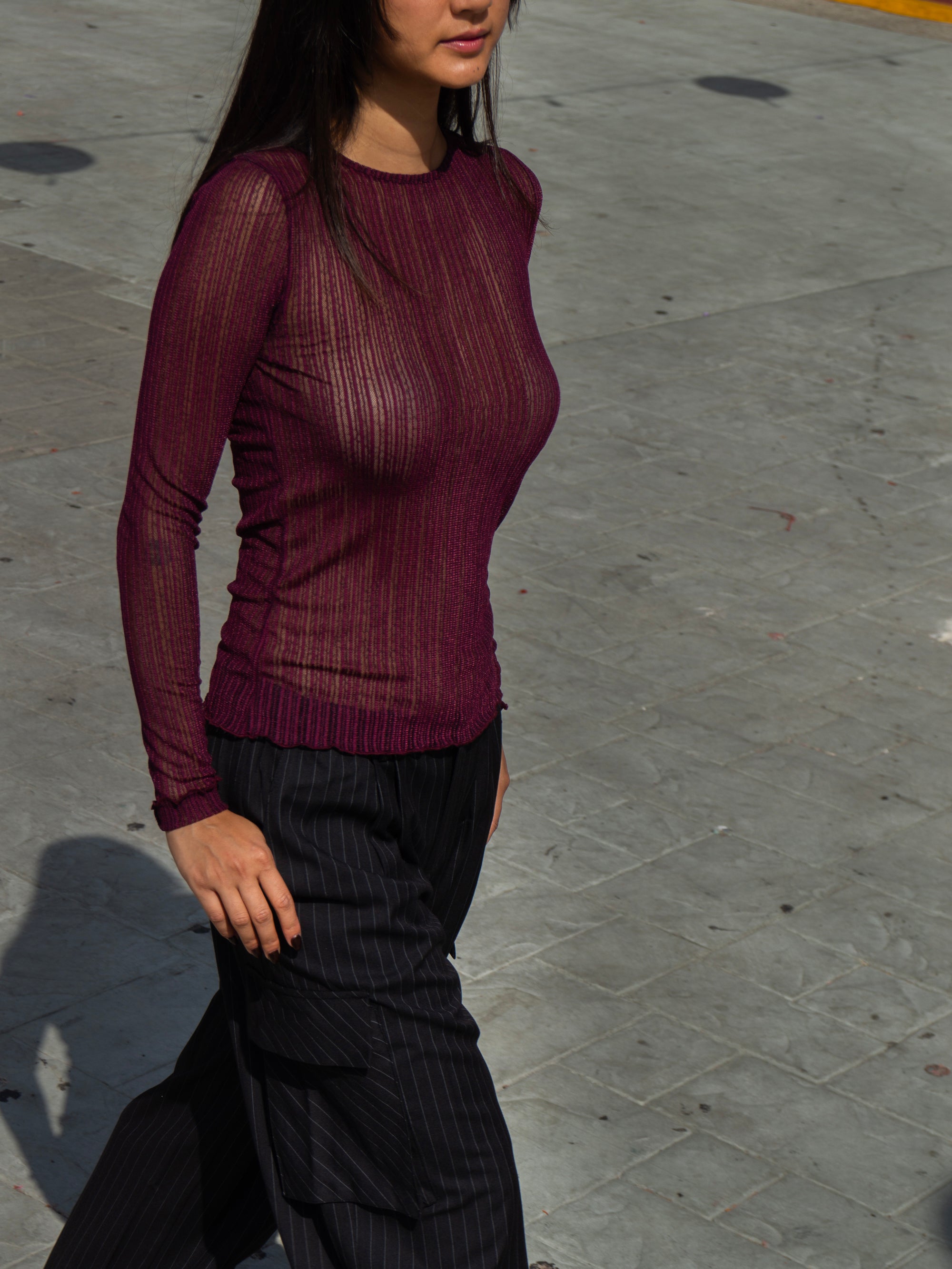 Ribbed Mesh Long Sleeve